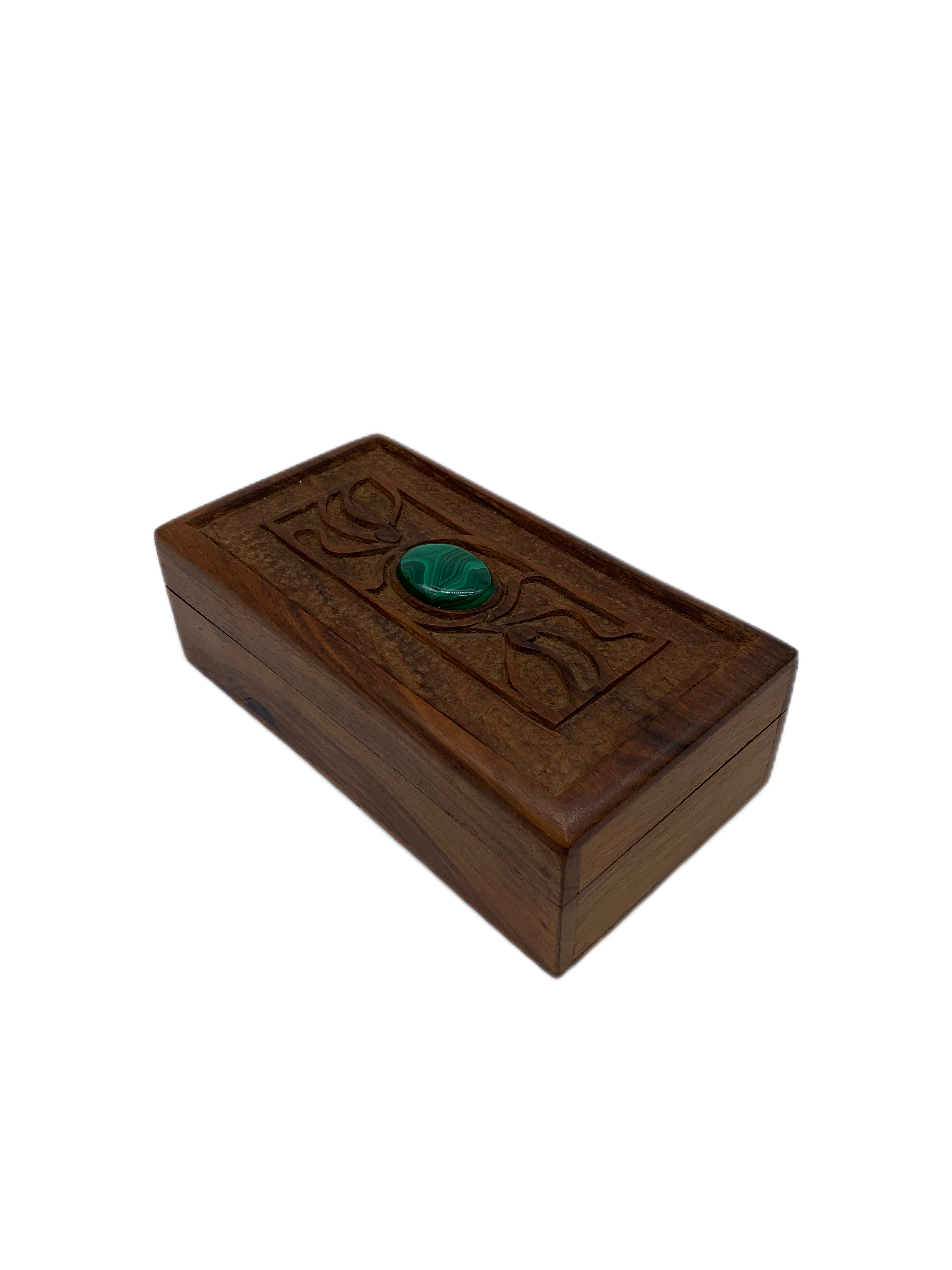 Vintage wooden box inlaid malachite gem