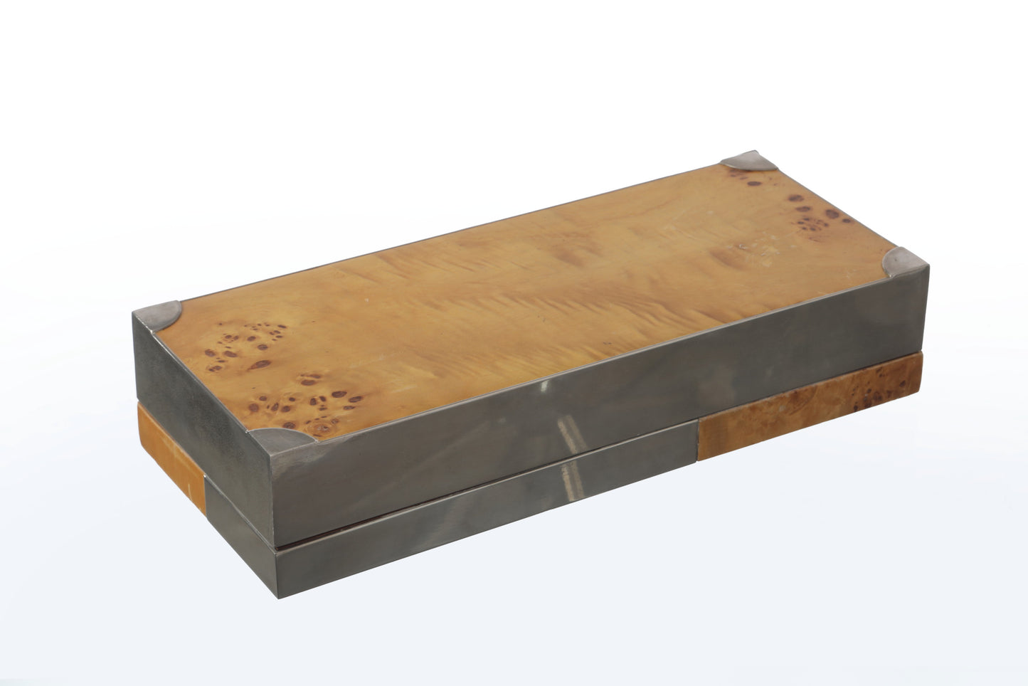 Scatola radica e acciaio anni 70