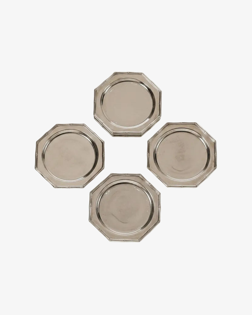 Six silver-plated Ferraro bamboo ceramic plates