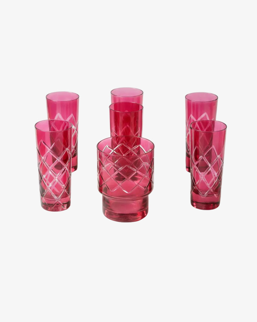 Glass set Pink cut crystal