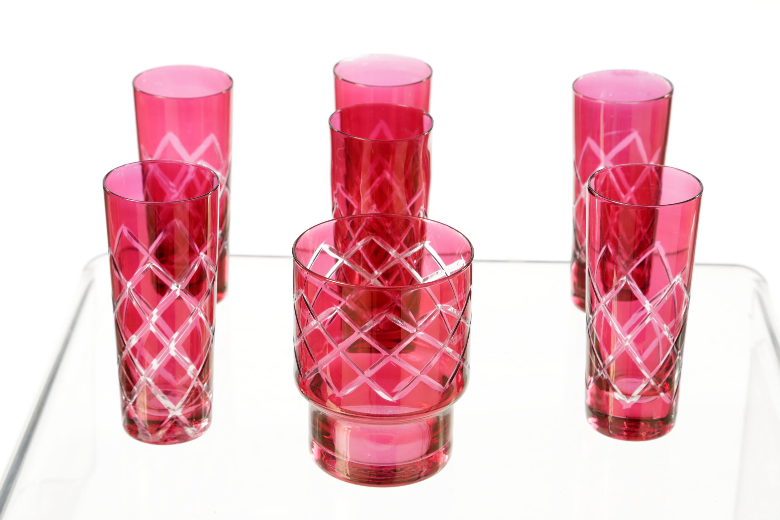 Glass set Pink cut crystal