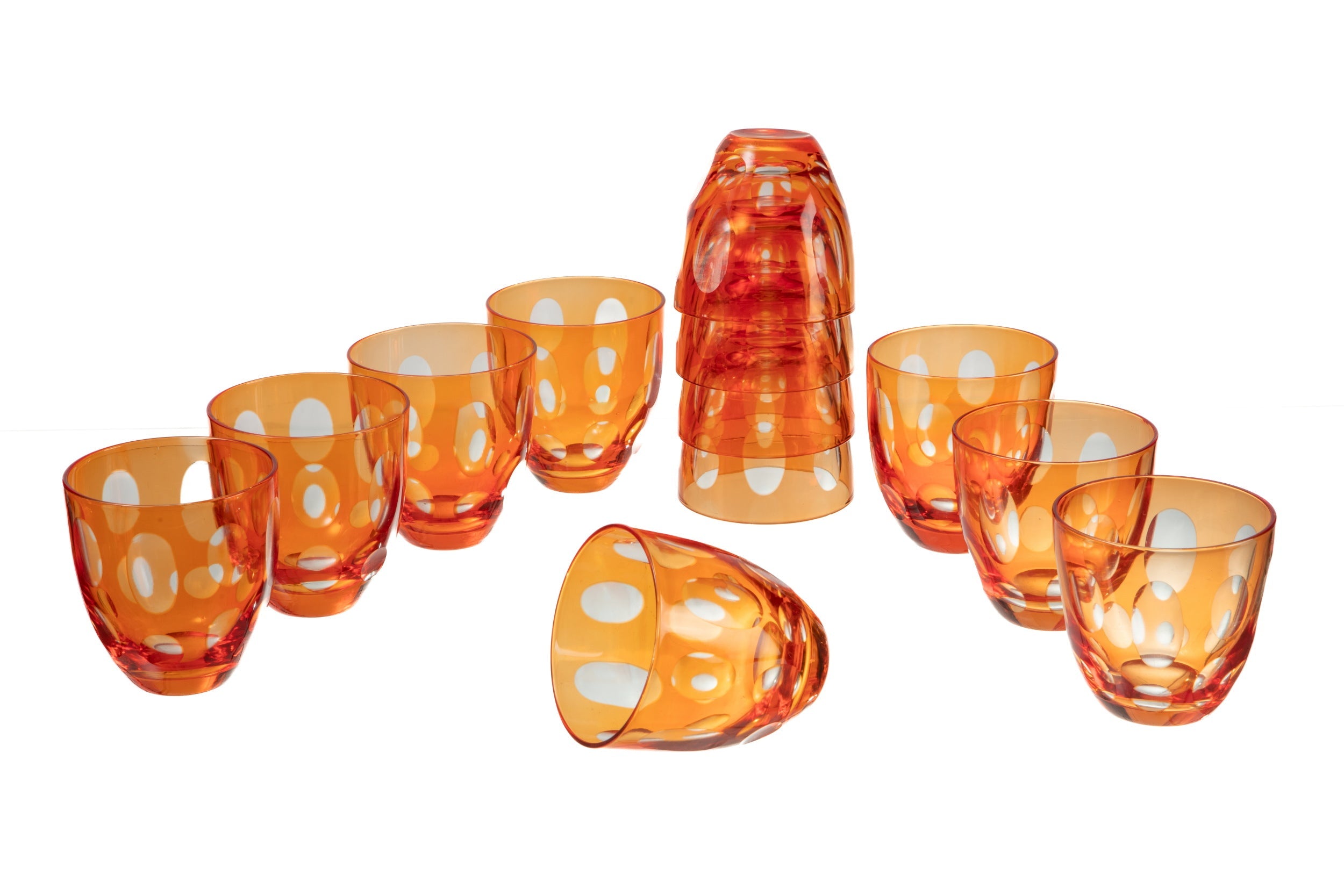 Orange crystal glass set with sphere motif