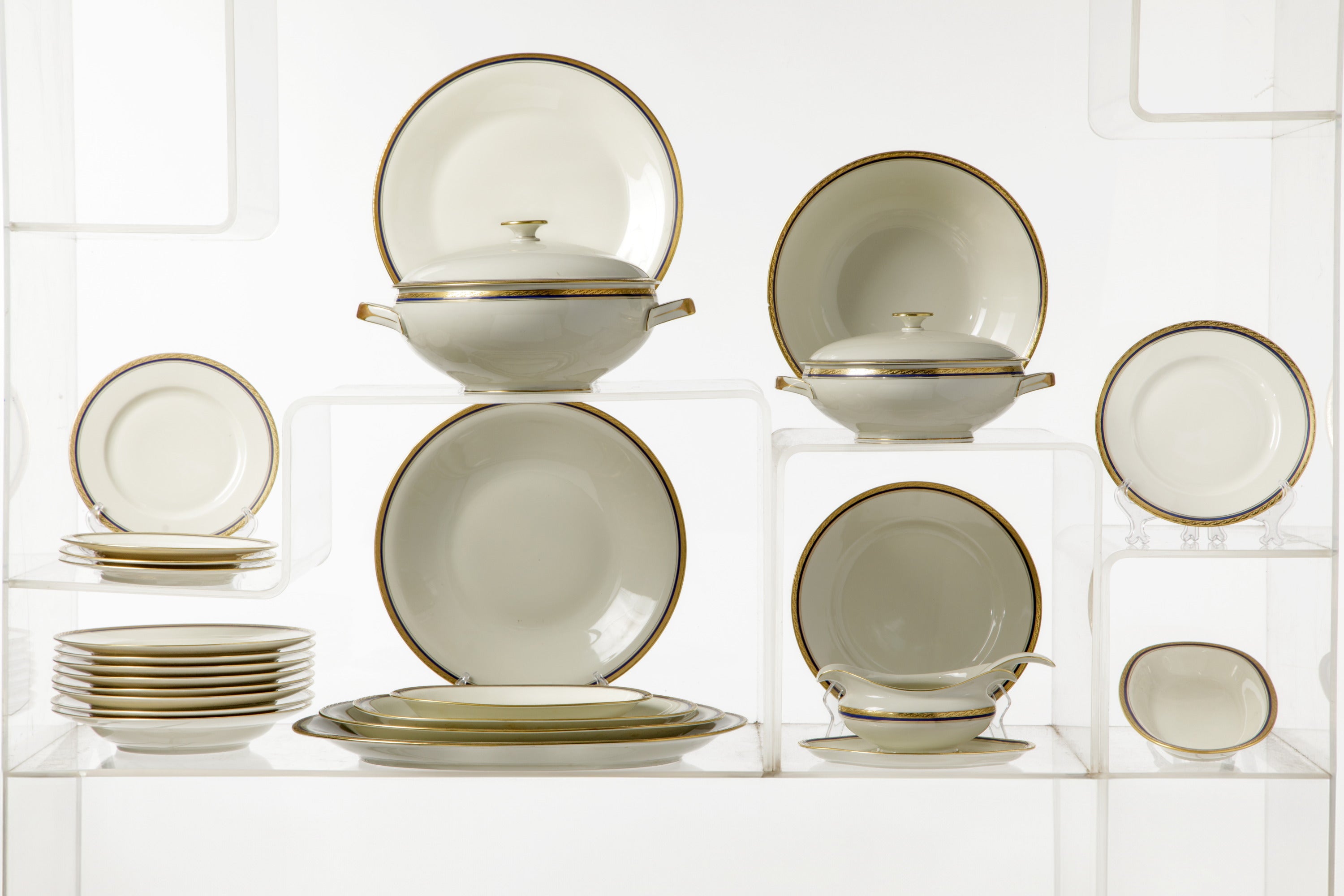 Eschenbach dinner set with blue and gold edge, 1960s