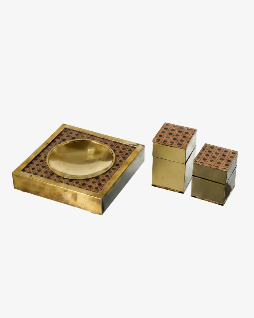 70s brass and Vienna straw smoke set