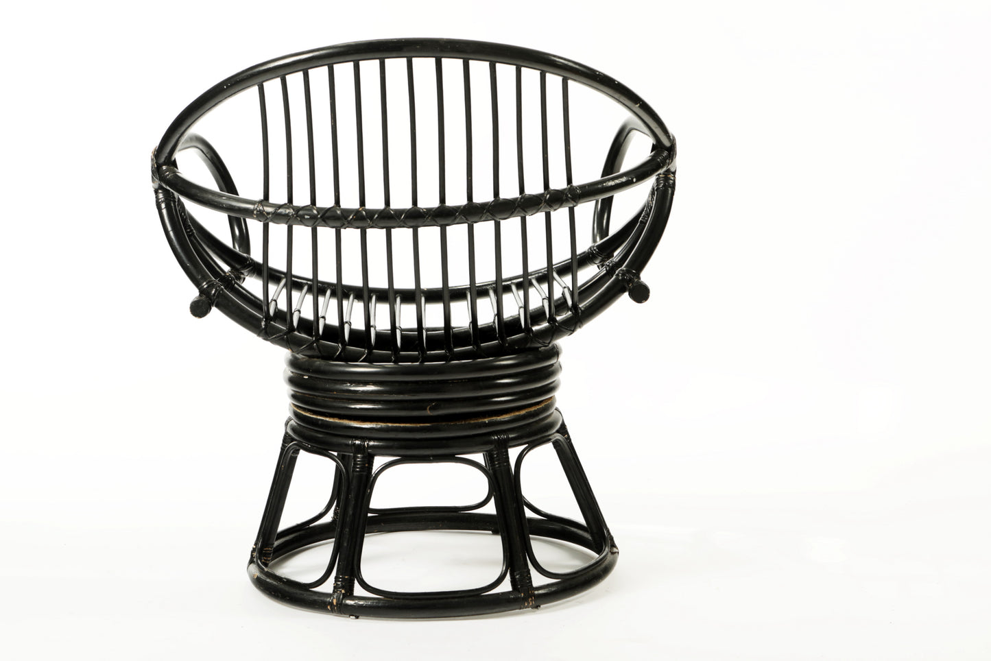Set of four 1960s black lacquered bamboo armchairs and table