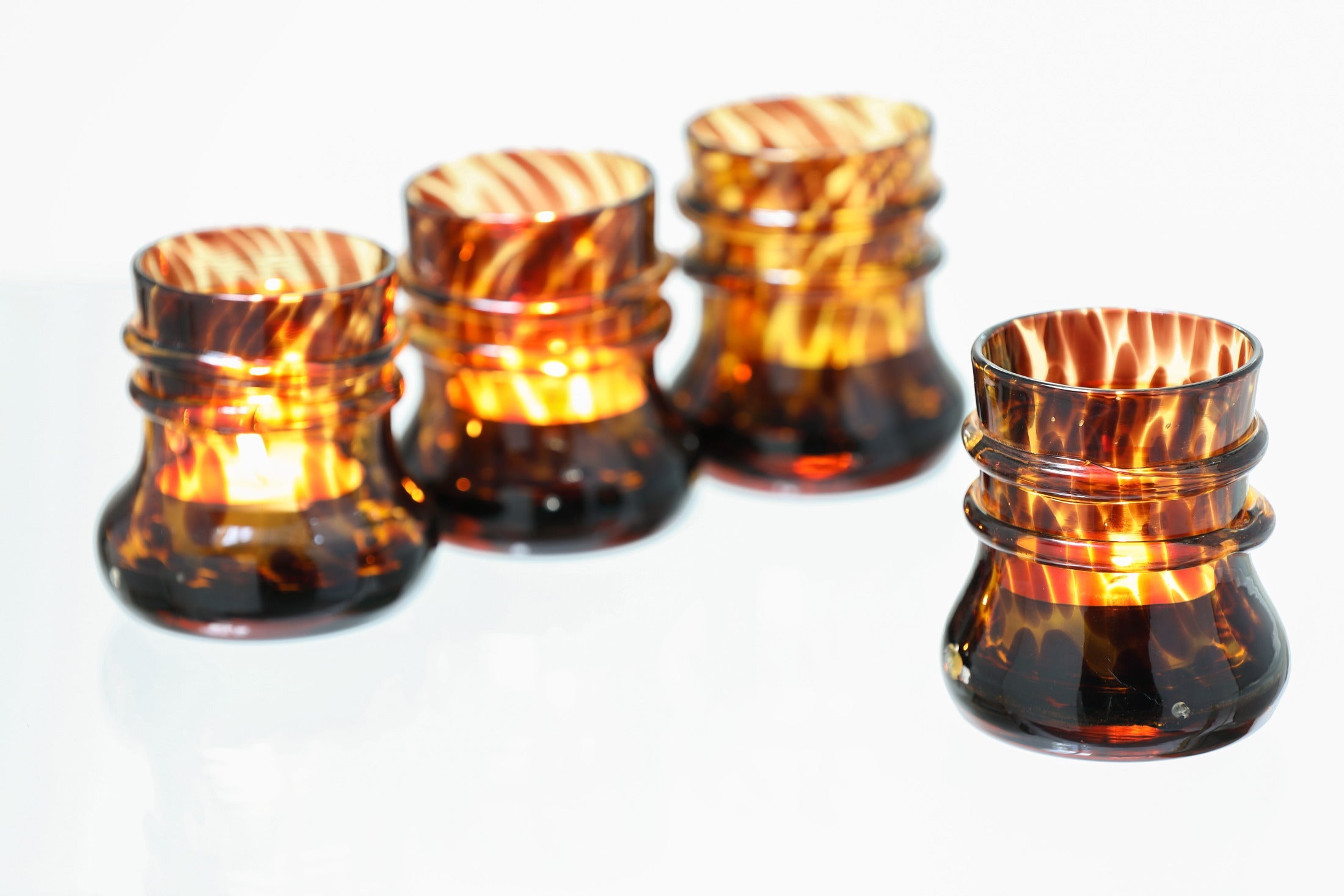 70s spotted glass candle holder set