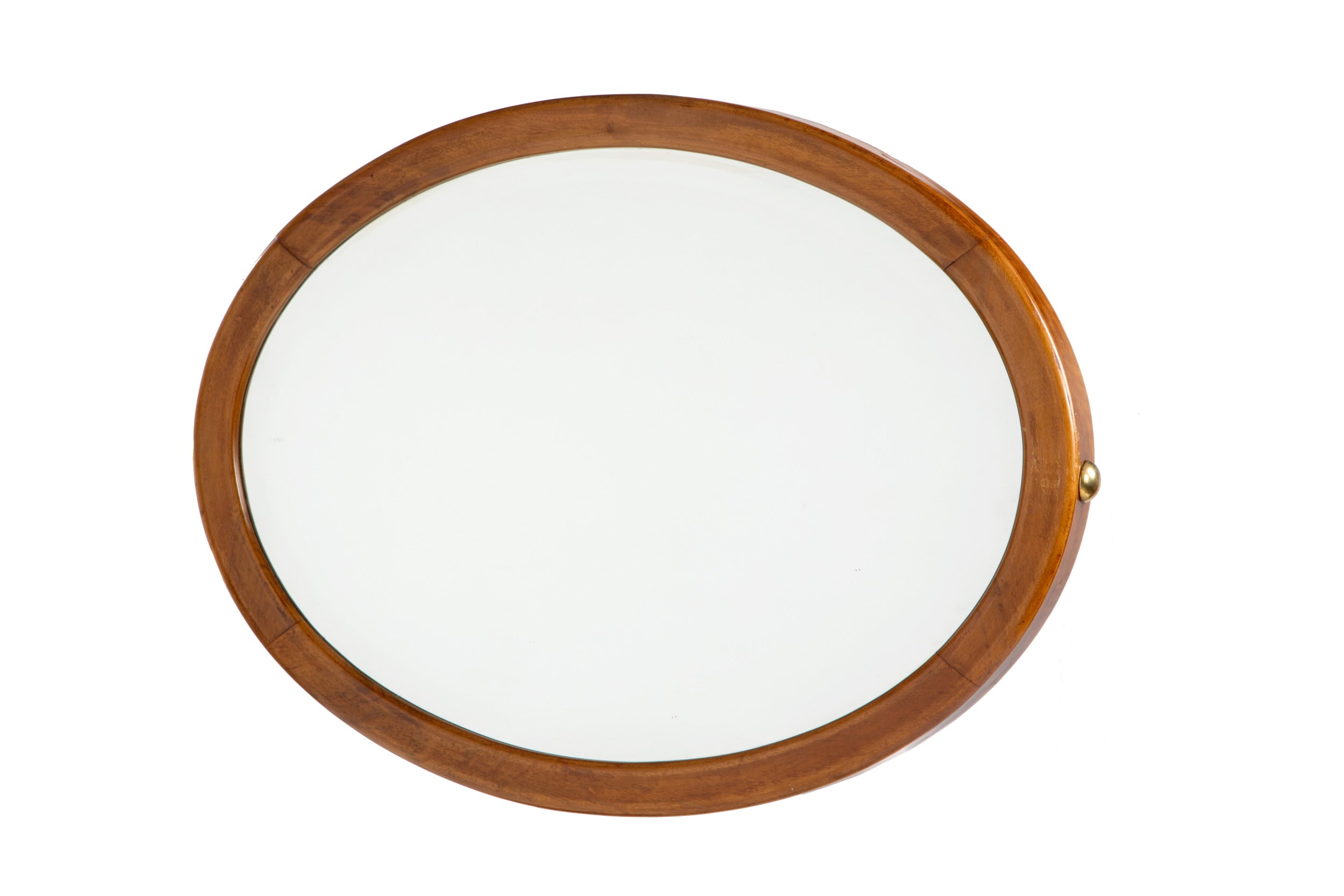 1970s oval teak and brass mirror
