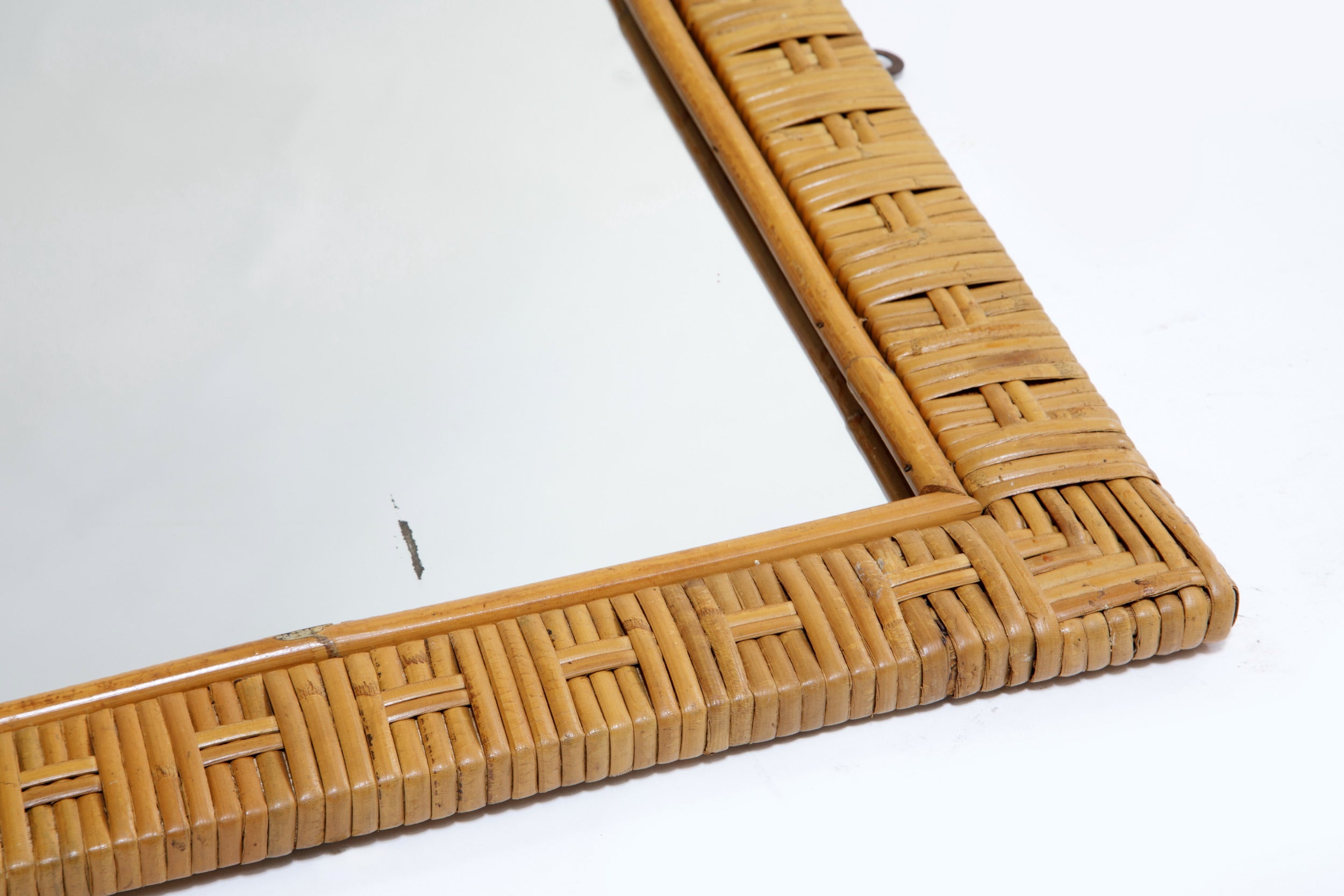 Natural rattan rectangular mirror 70s