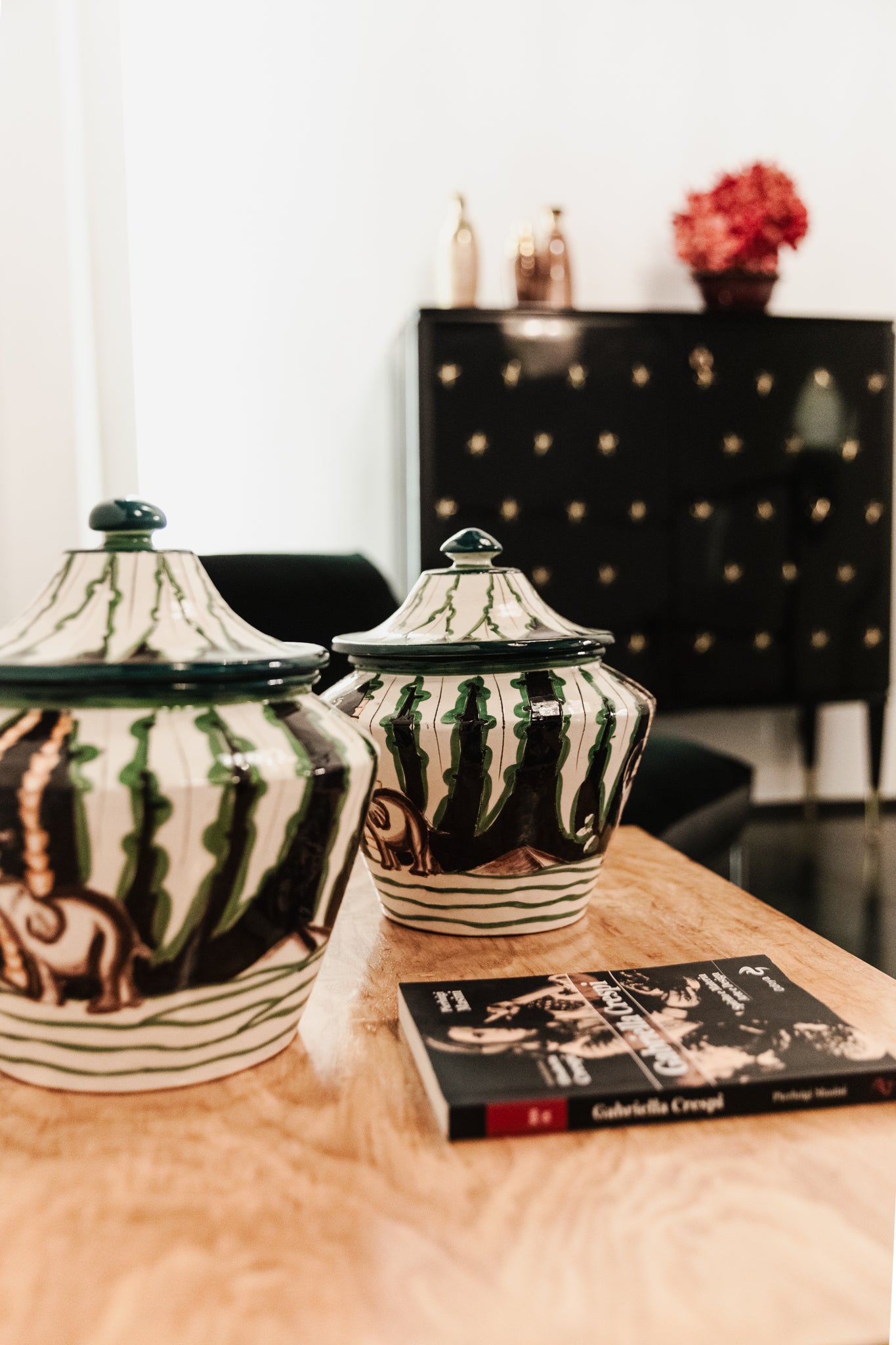 Pair of ceramic potiche from the 1950s