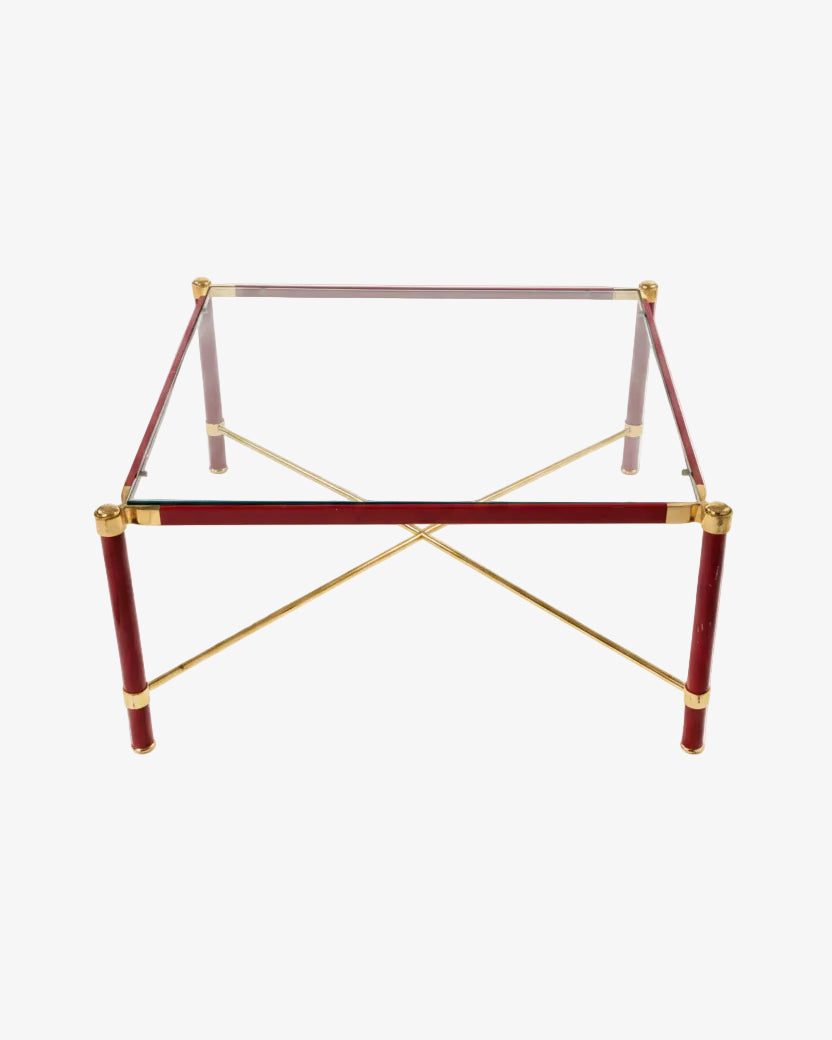 Low square burgundy lacquered table from the 70s