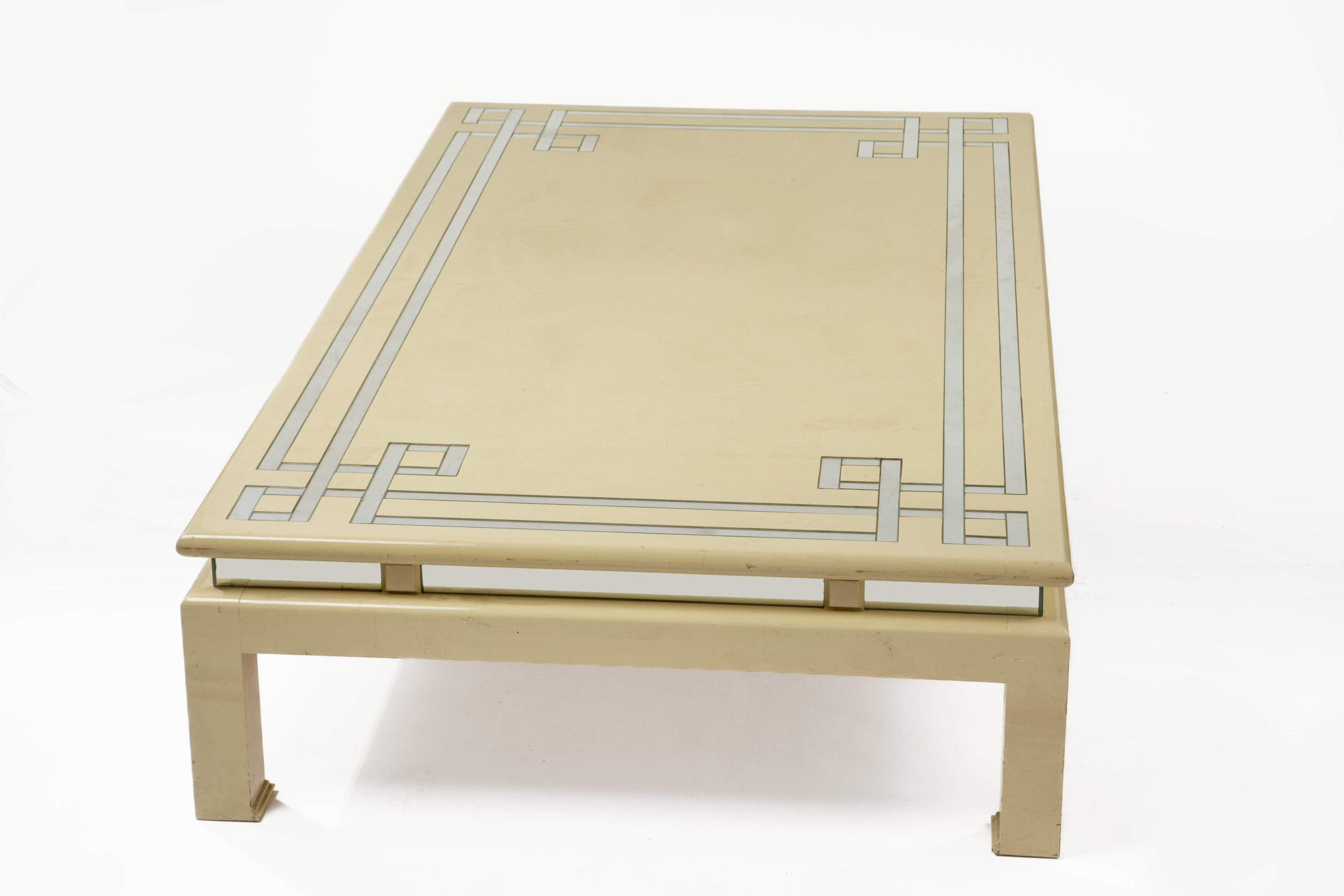70s lacquered table with mirror inserts