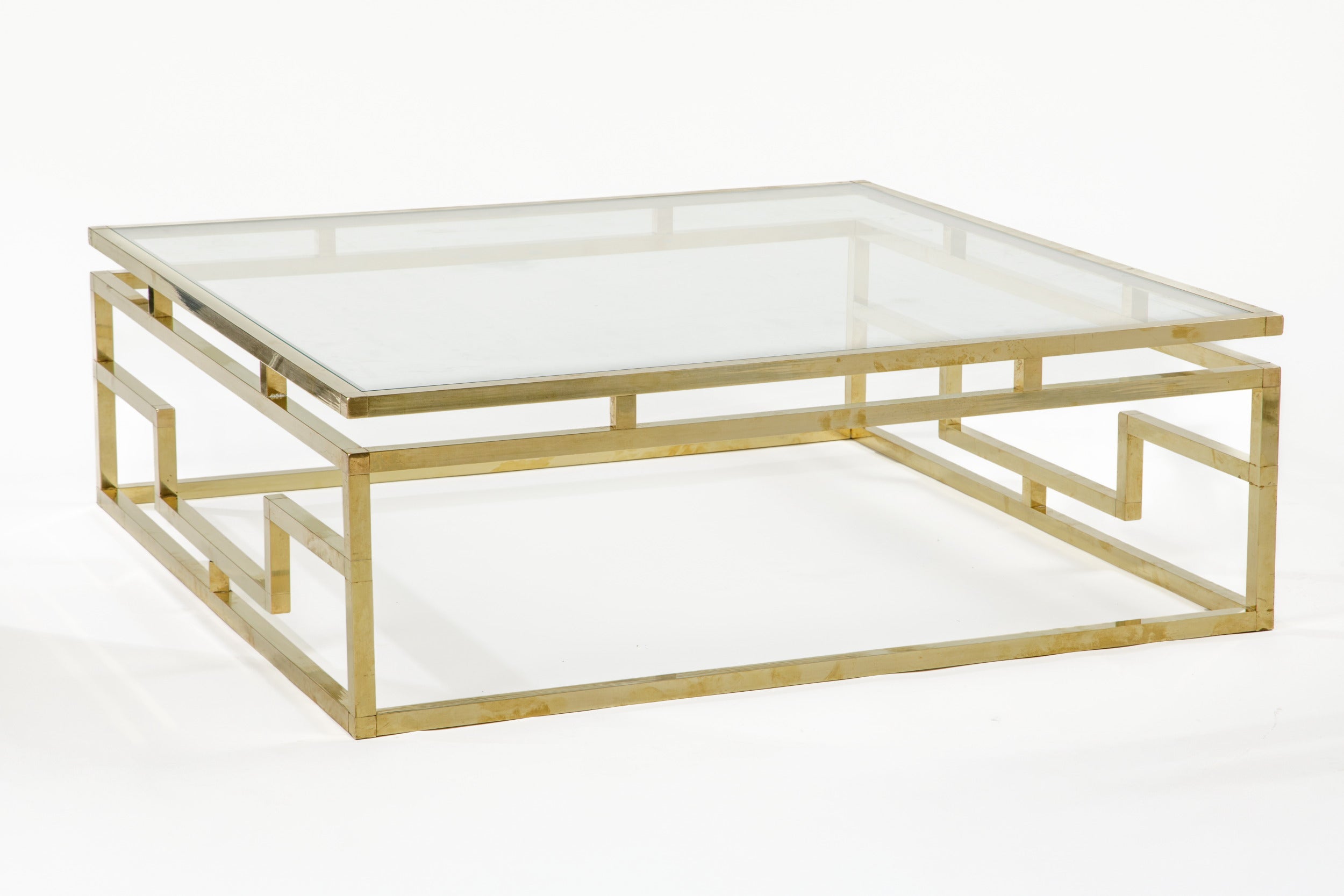 Large square brass coffee table from the 1970s