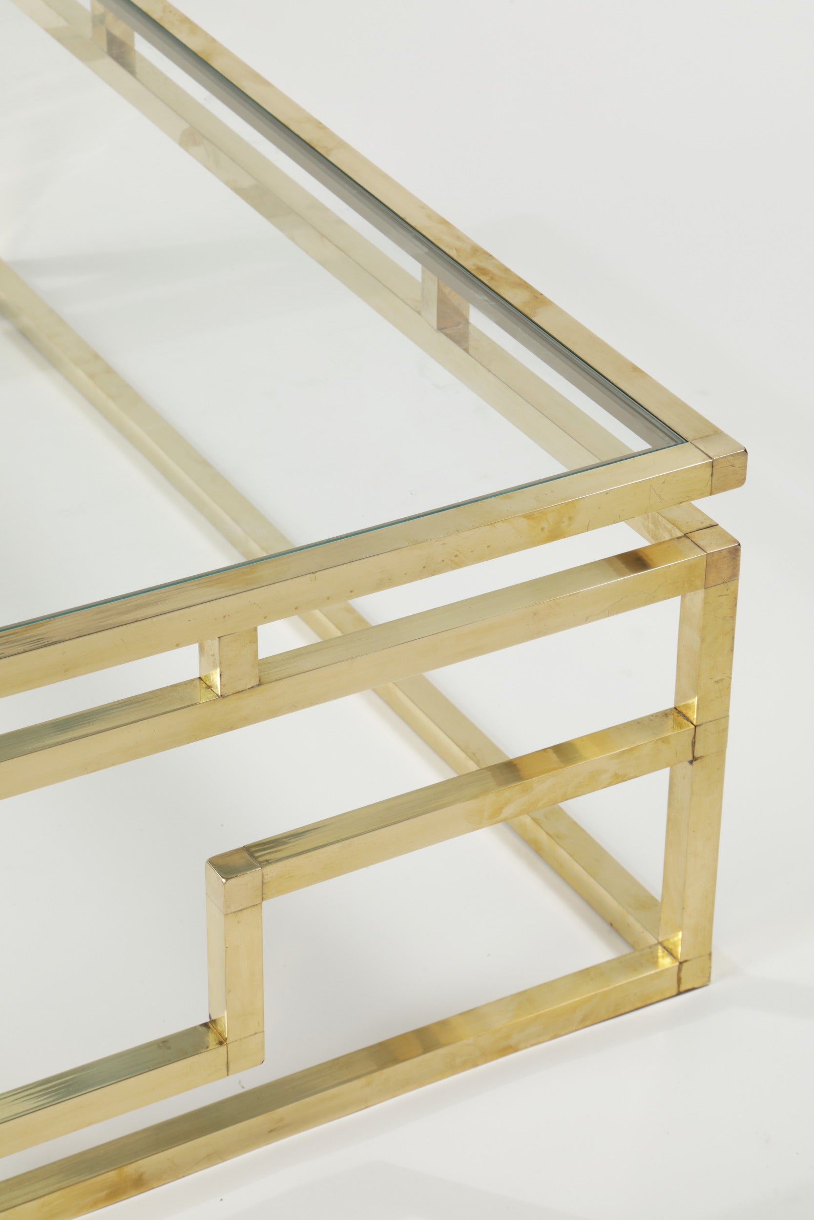Large square brass coffee table from the 1970s