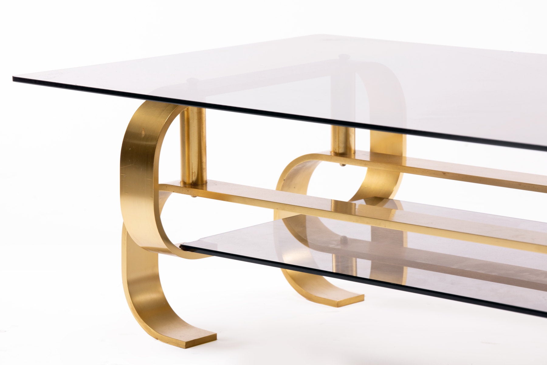 70s living room table with brass chain base