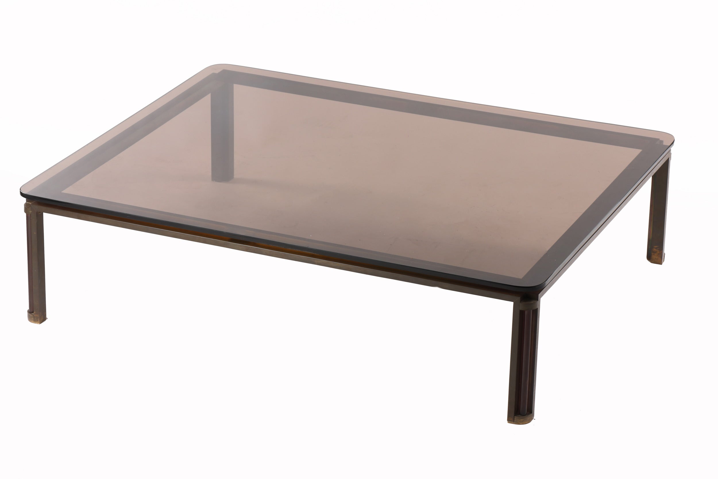 70s living room table in smoked glass, steel and plexiglass