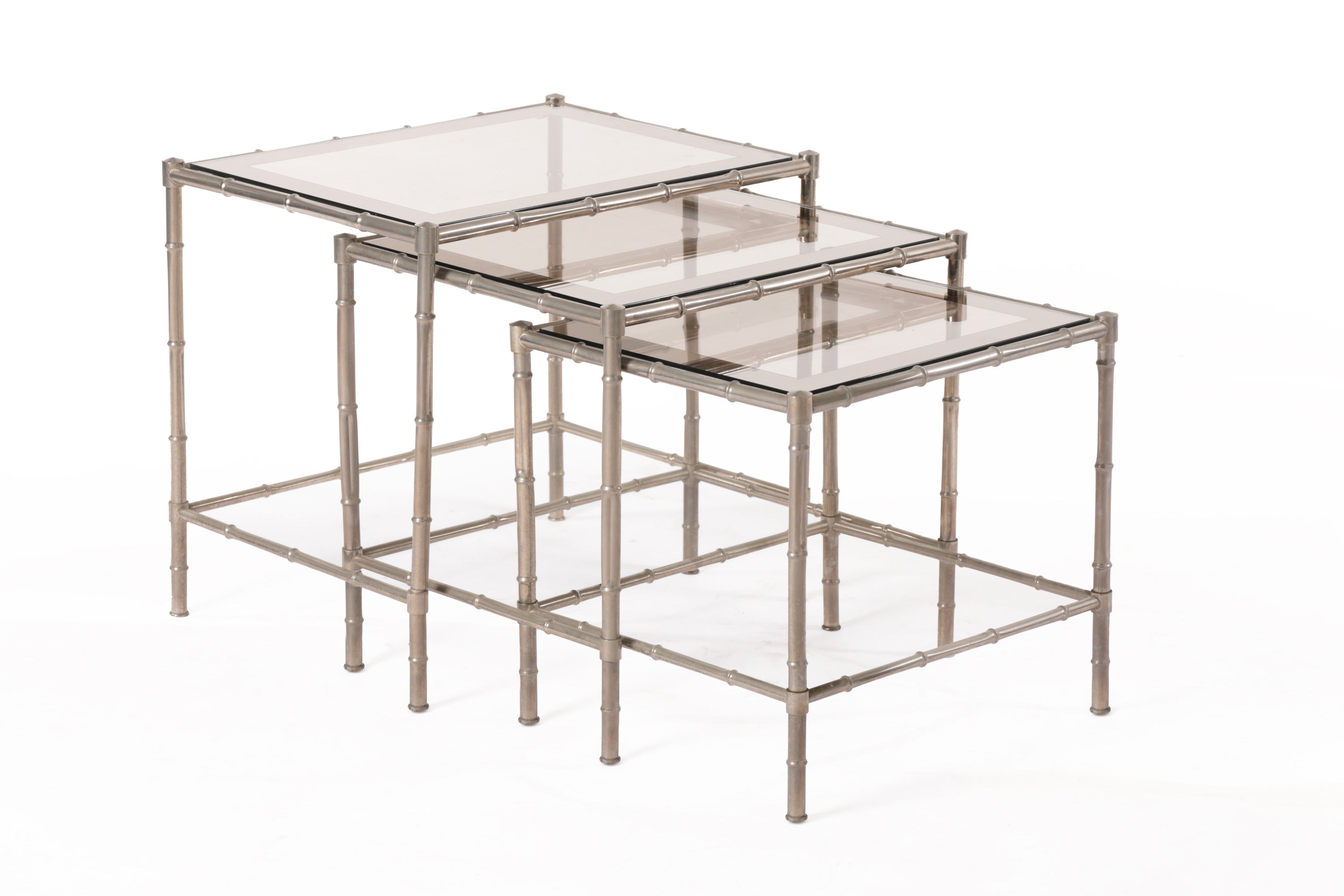 Triptych of silver bamboo tables from the 70s