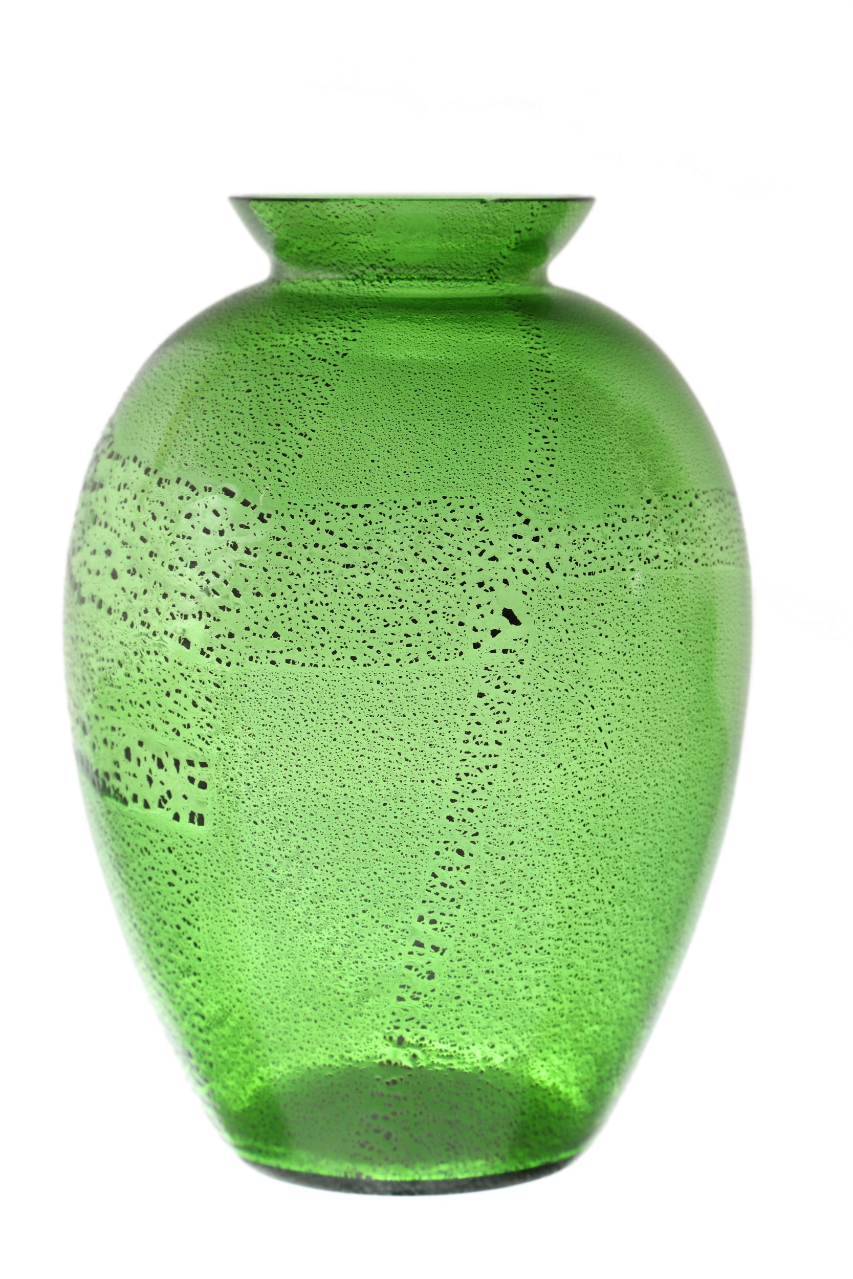 Murano glass vase green gold leaf 1960s