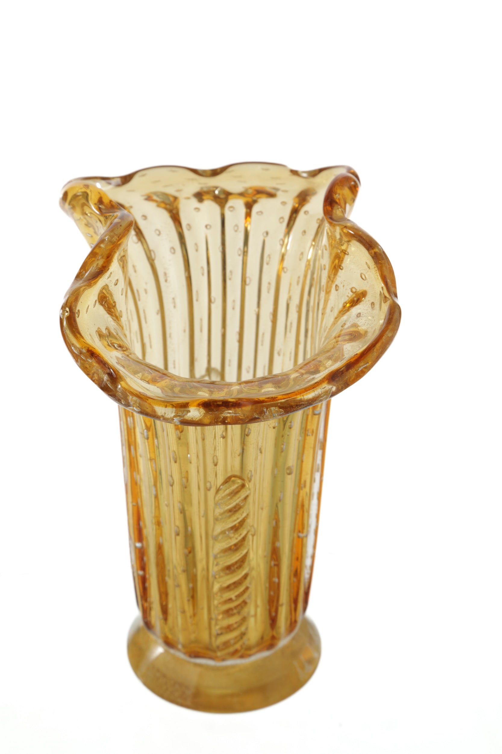 1960s vase in amber bullicante Murano glass
