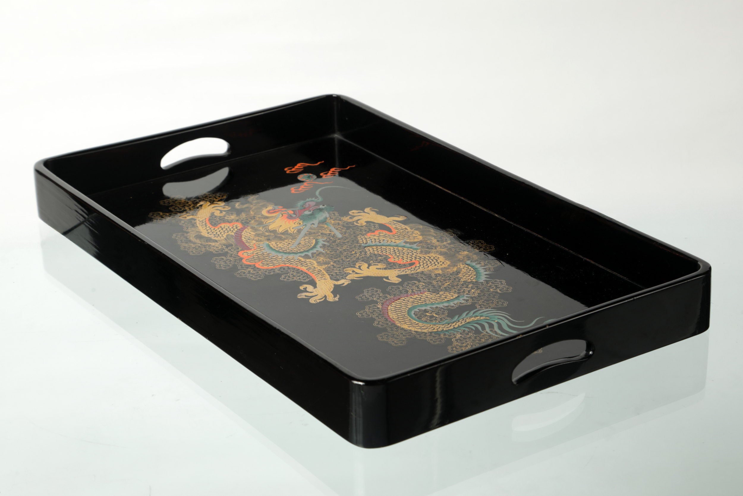 Dragon black lacquered wooden tray