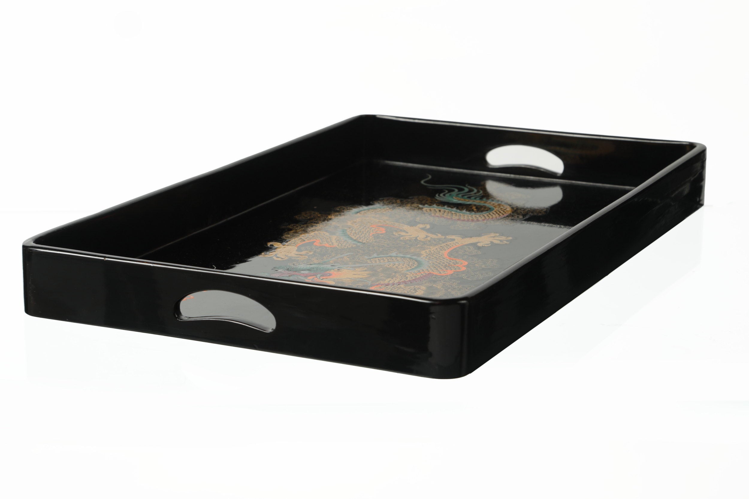 Dragon black lacquered wooden tray