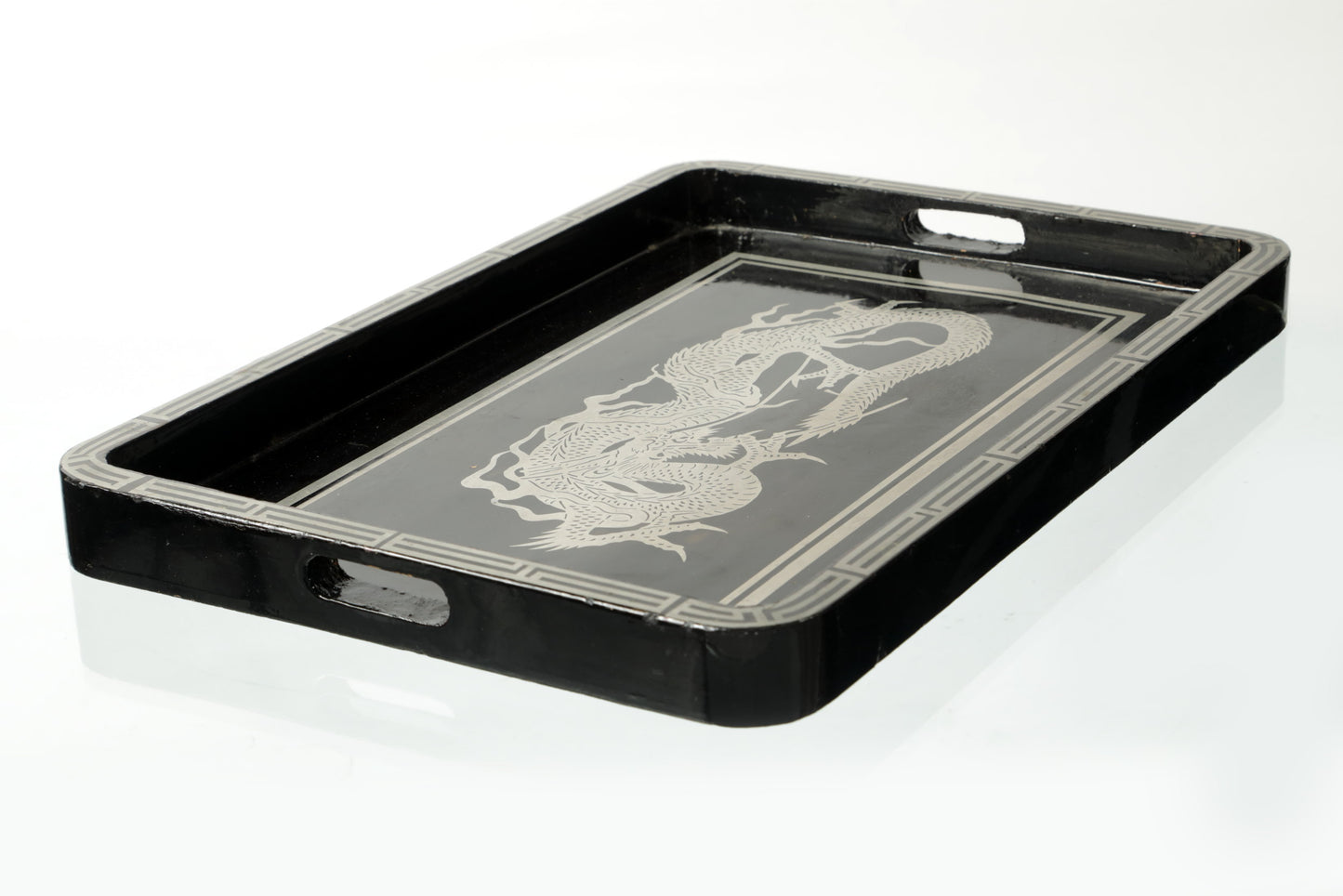Dragon black lacquered wooden tray