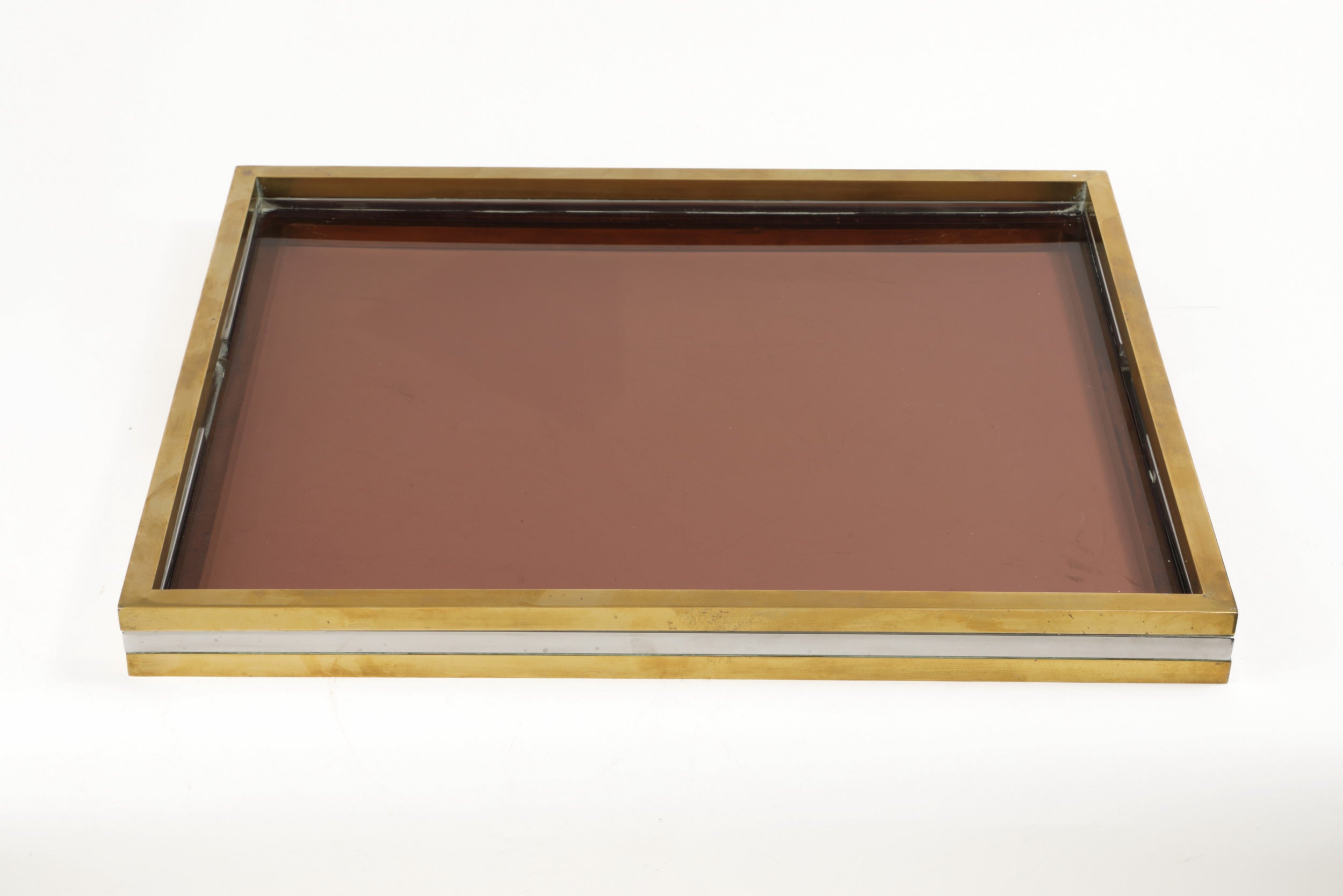 1970s brass steel tray with plexiglass top