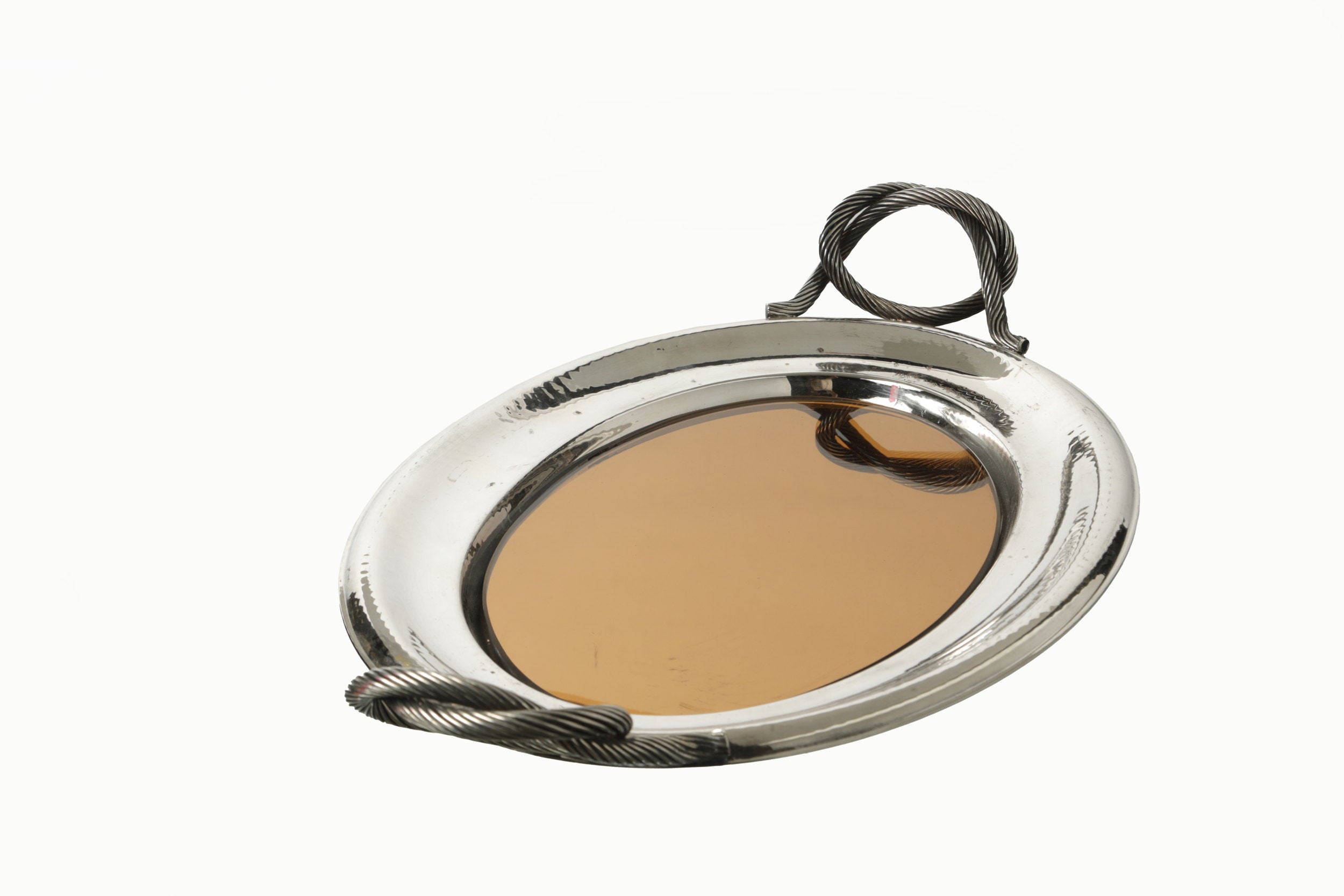 1970s oval mirrored tray