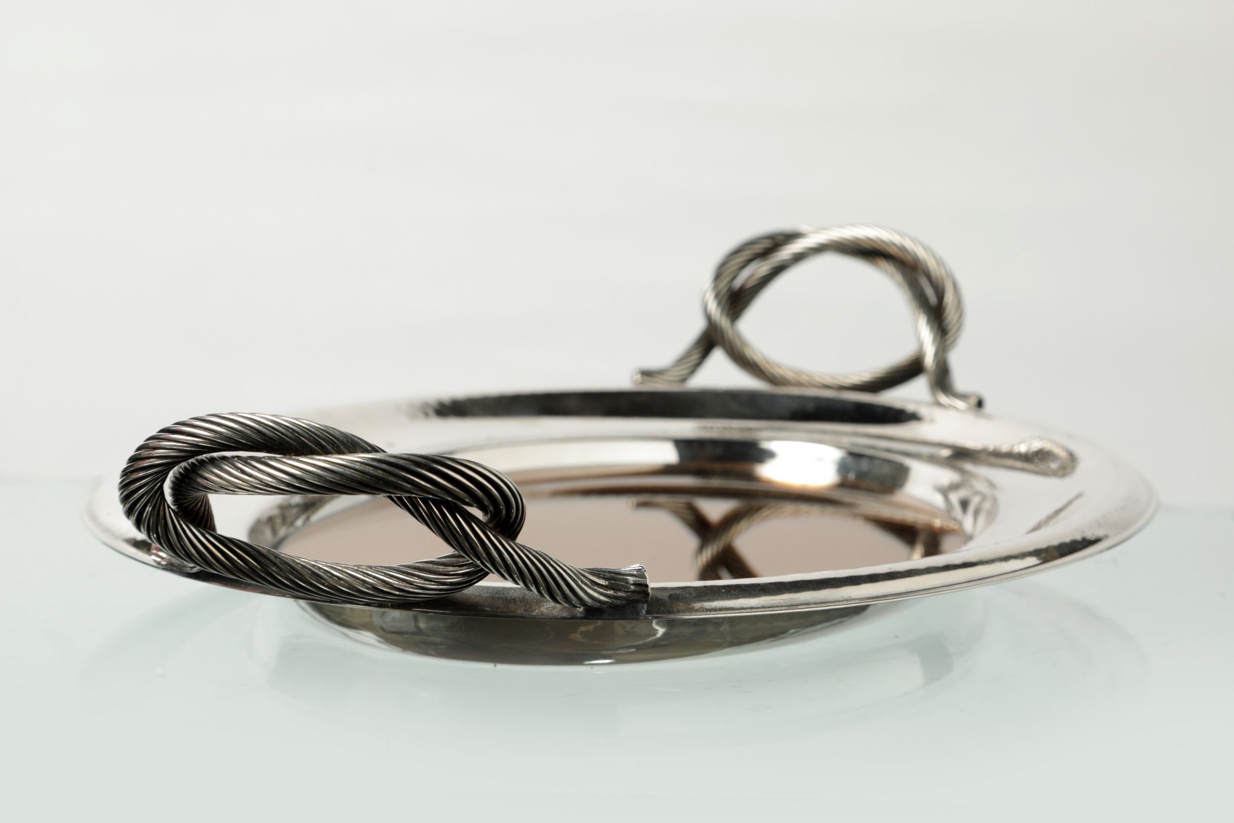 1970s oval mirrored tray