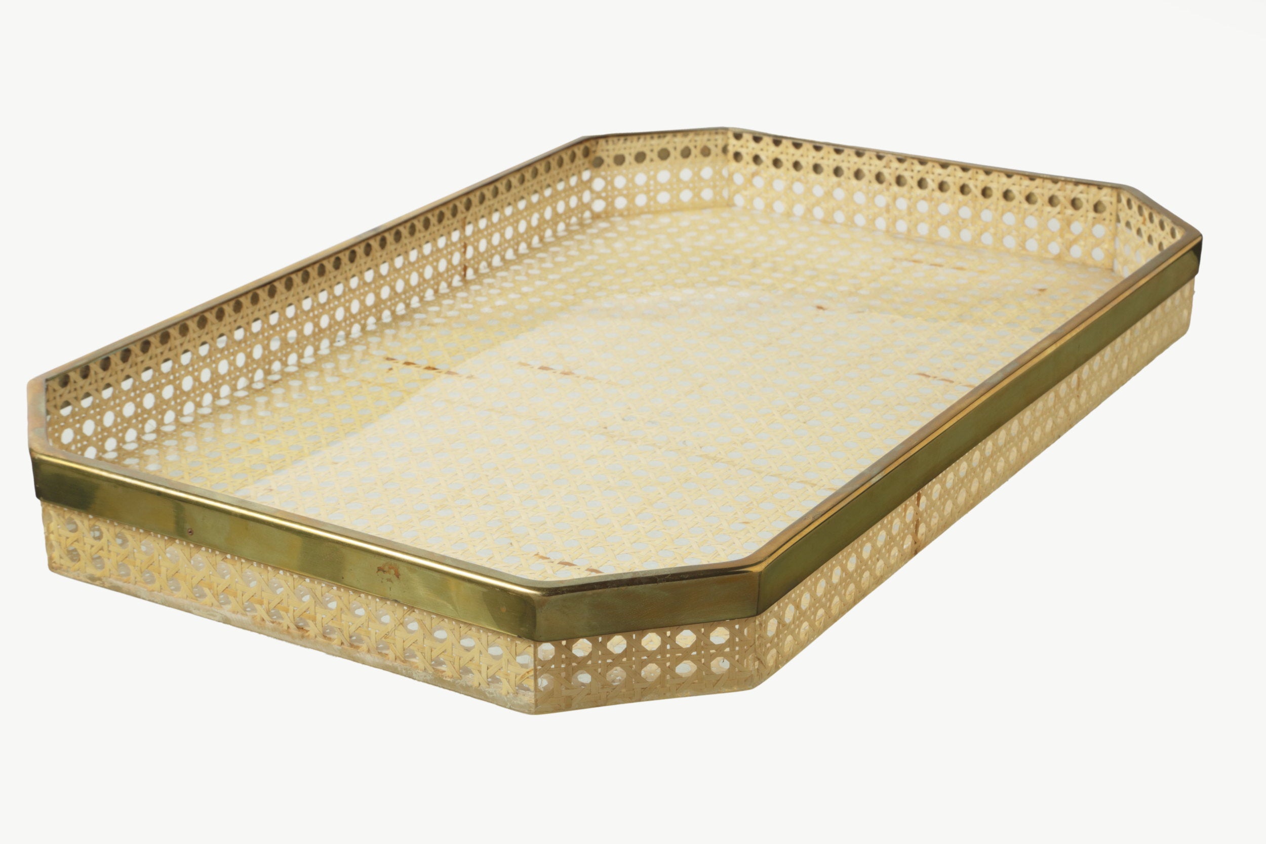 Plexiglass tray Vienna straw attributed to Christian Dior