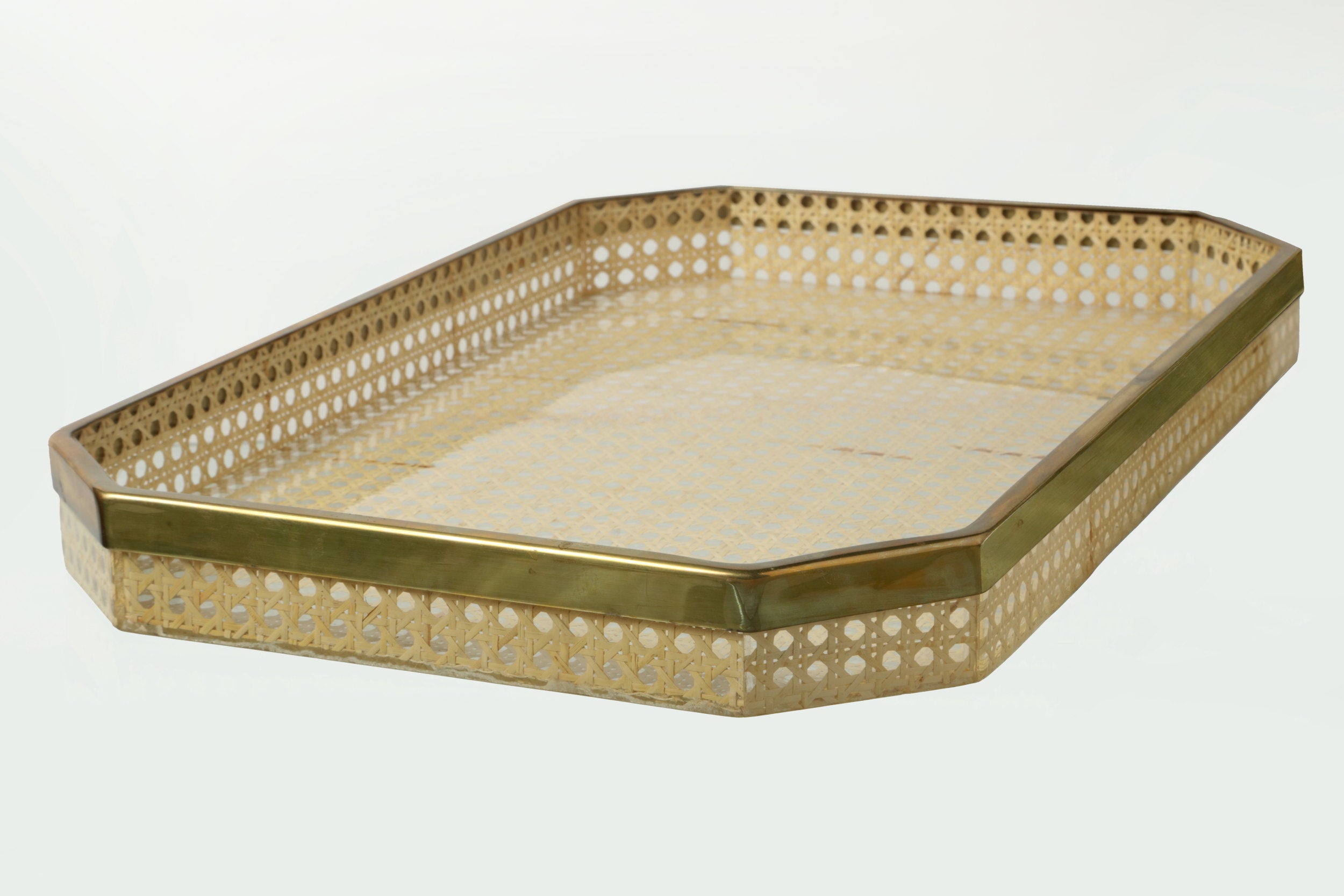 Plexiglass tray Vienna straw attributed to Christian Dior