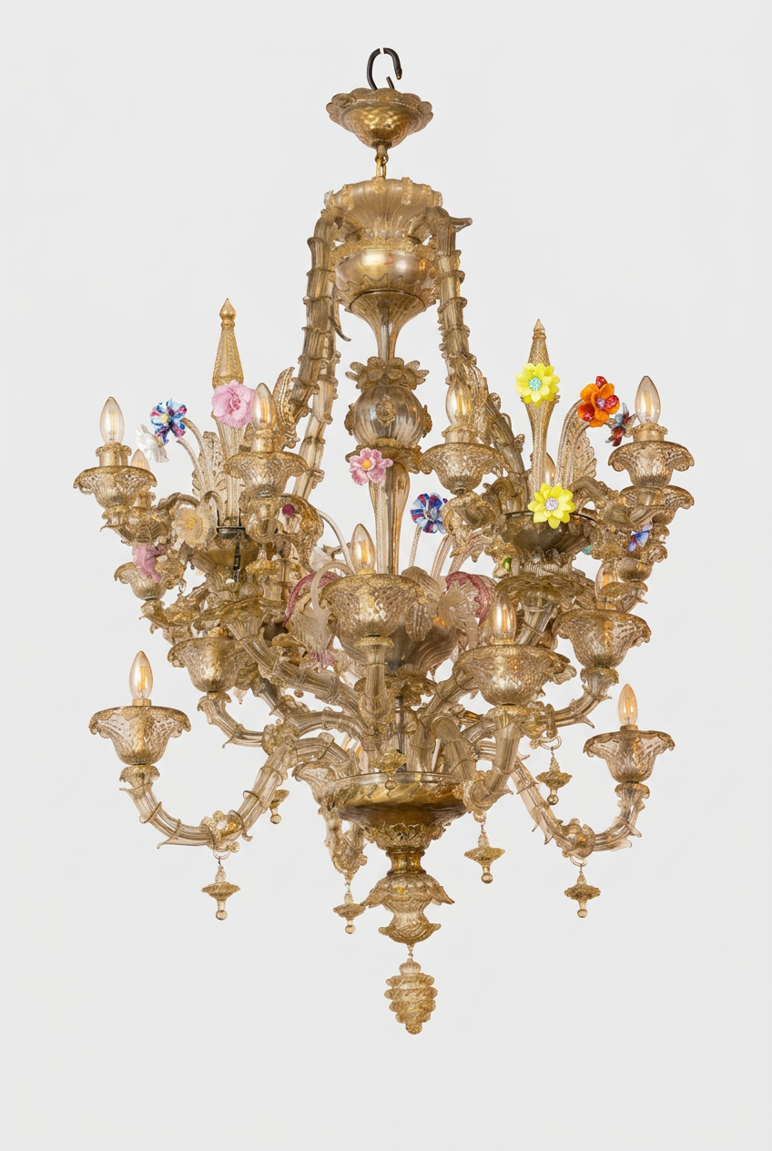 Lampadario monumentale in stile Ca' Rezzonico Murano XX Secolo
