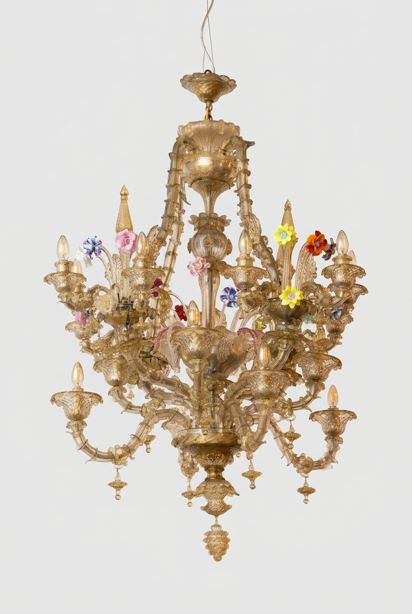 Lampadario monumentale in stile Ca' Rezzonico Murano XX Secolo
