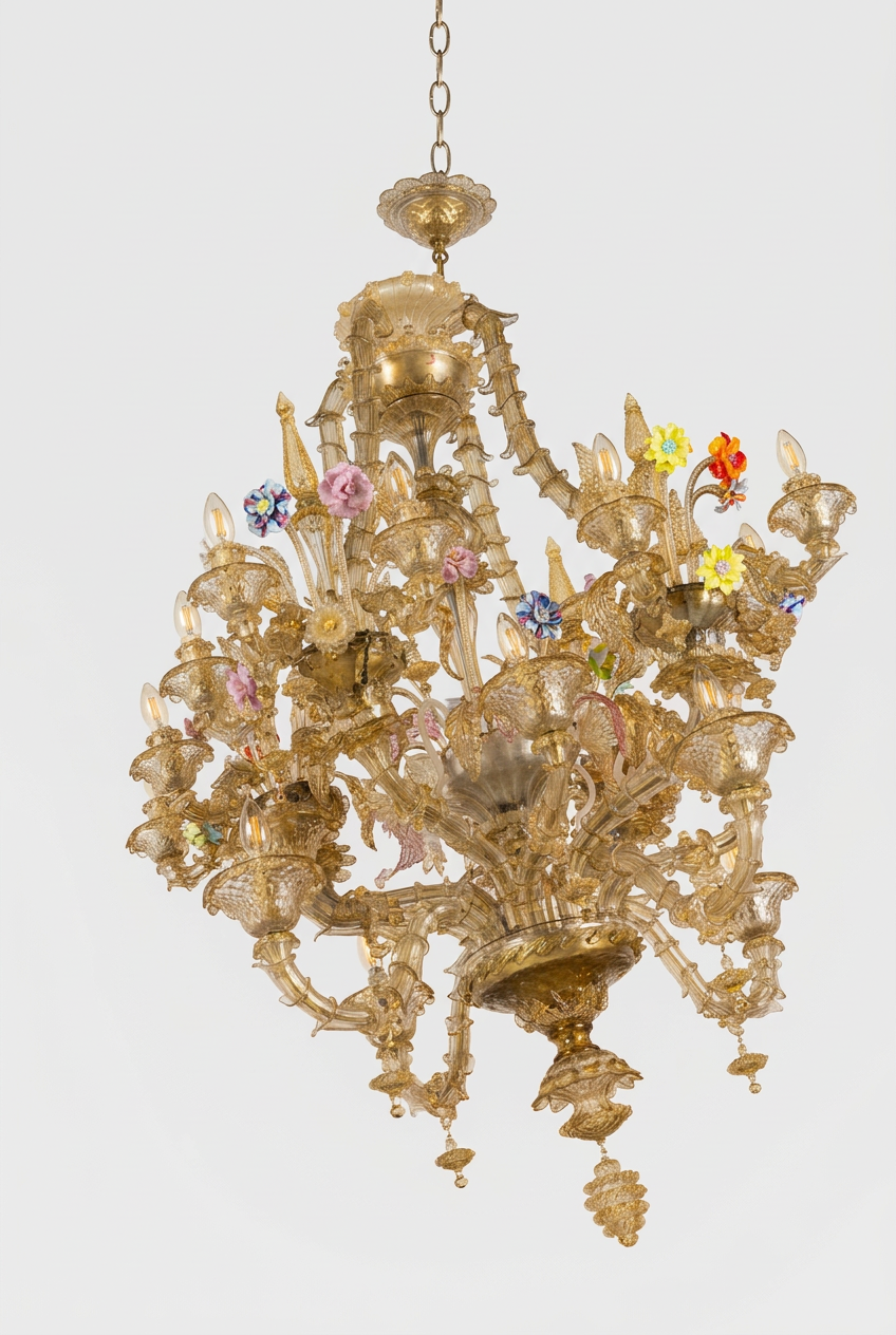 Lampadario monumentale in stile Ca' Rezzonico Murano XX Secolo