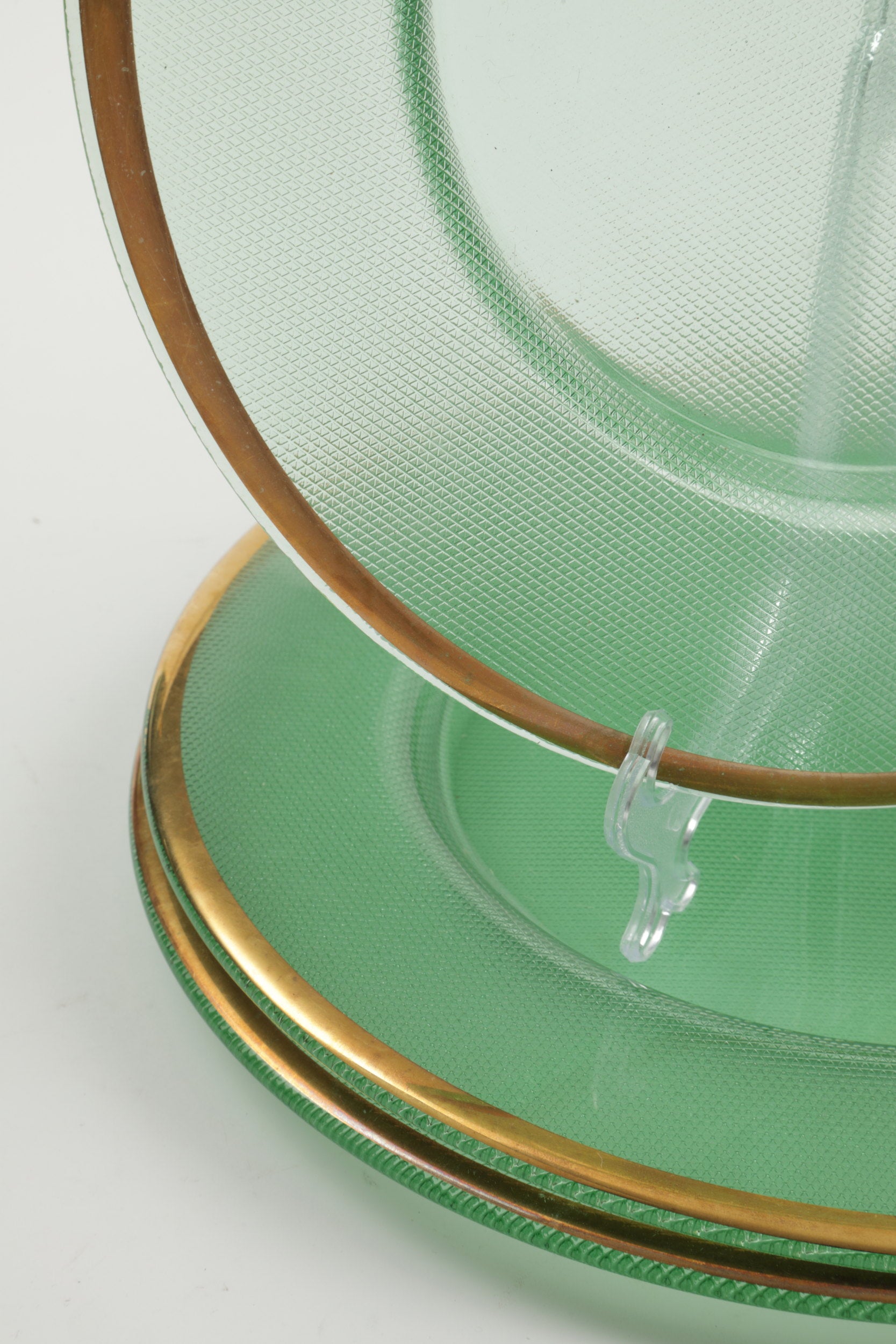 10 Sottopiatti vetro verde e oro anni 50
