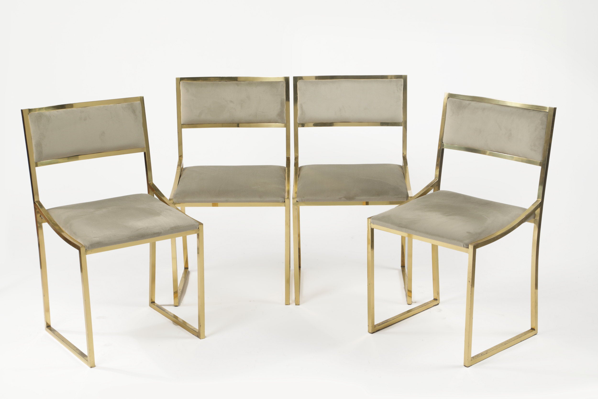 4 70's brass and velvet chairs reinterpreted by triplef