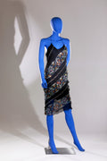 Fendi spring/summer 2000 collection dress in black chiffon with colored rhinestone appliqués