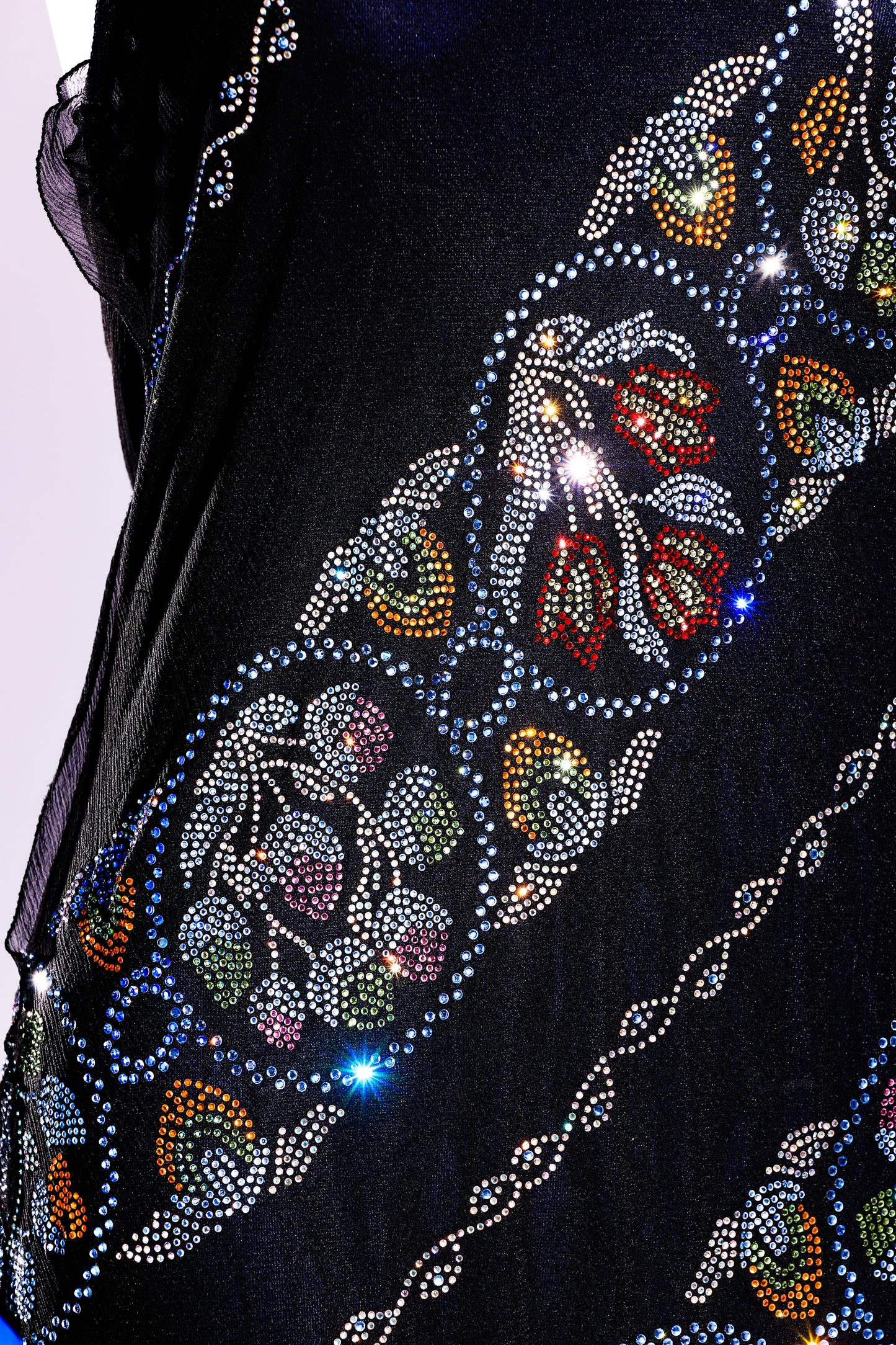 Fendi 90s dress in black chiffon with colored rhinestone applications
