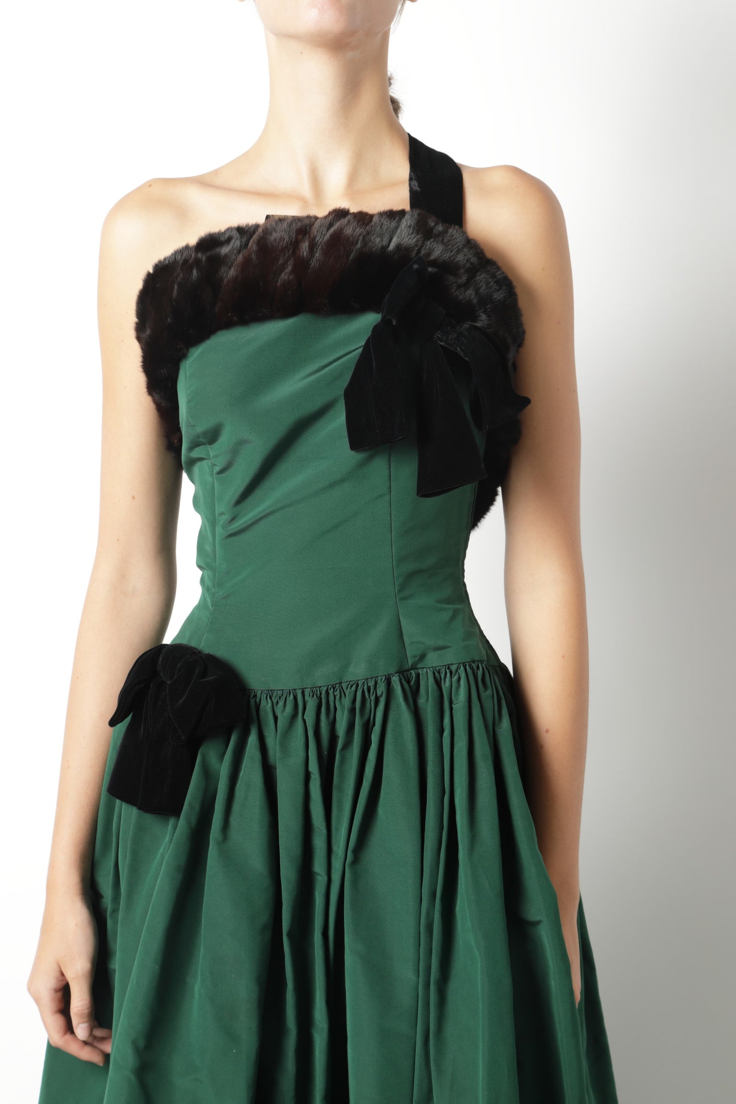 Fendi silk taffeta evening dress?, fur