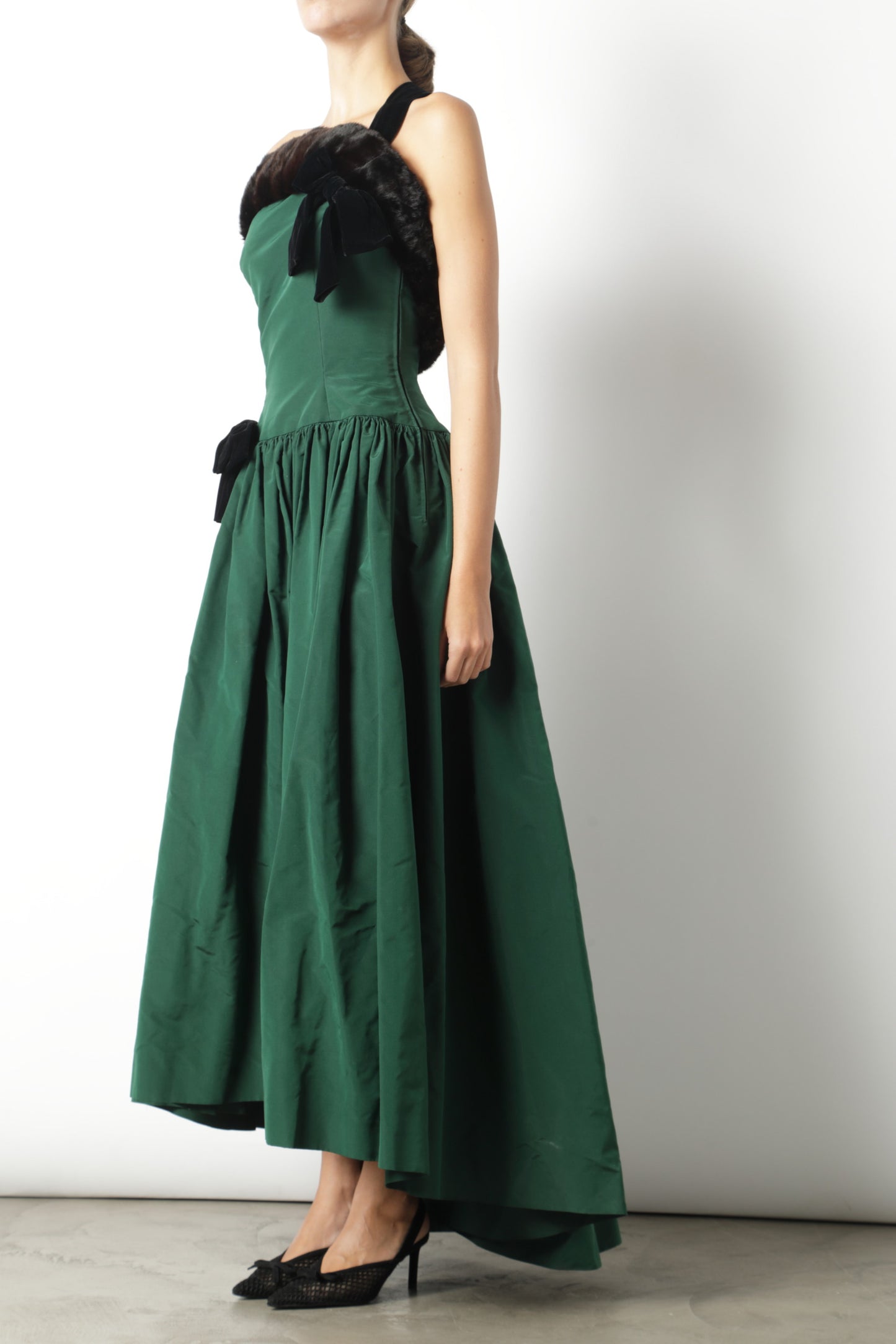 Fendi silk taffeta evening dress?, fur