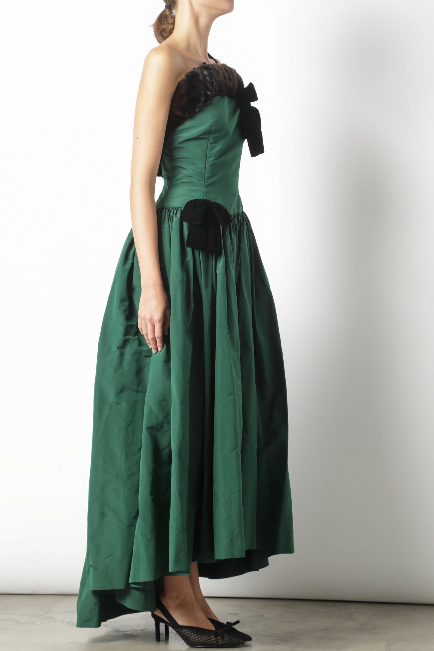 Fendi silk taffeta evening dress?, fur