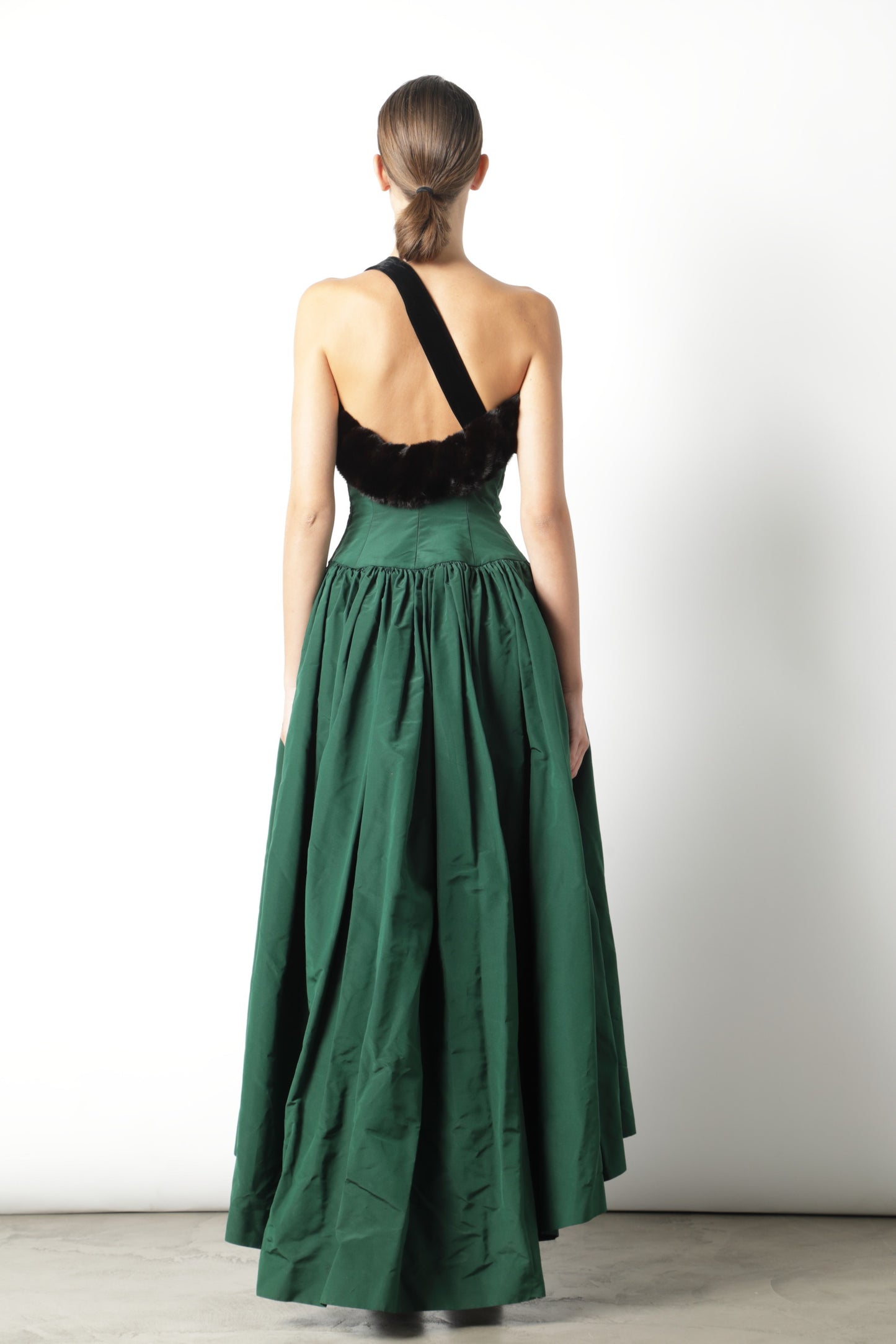 Fendi silk taffeta evening dress?, fur