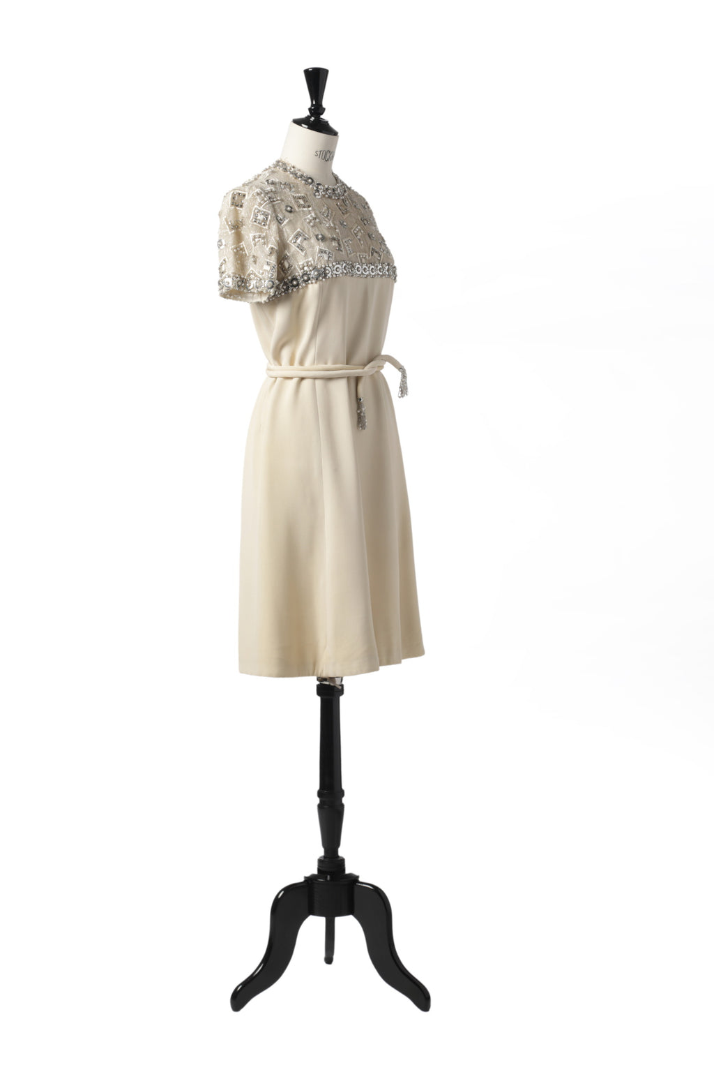 1960s ivory silk sequin embroidered dress