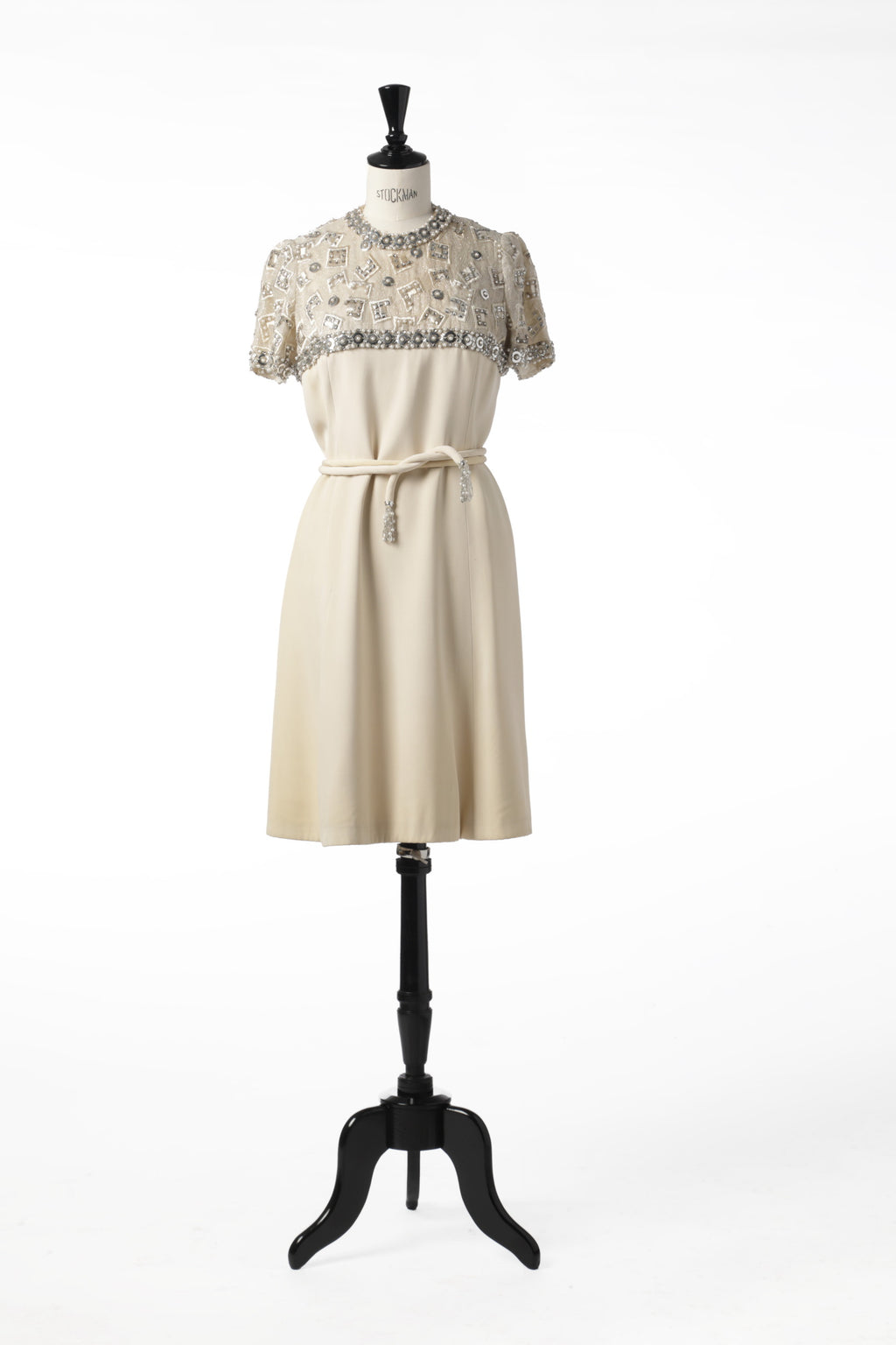 1960s ivory silk sequin embroidered dress