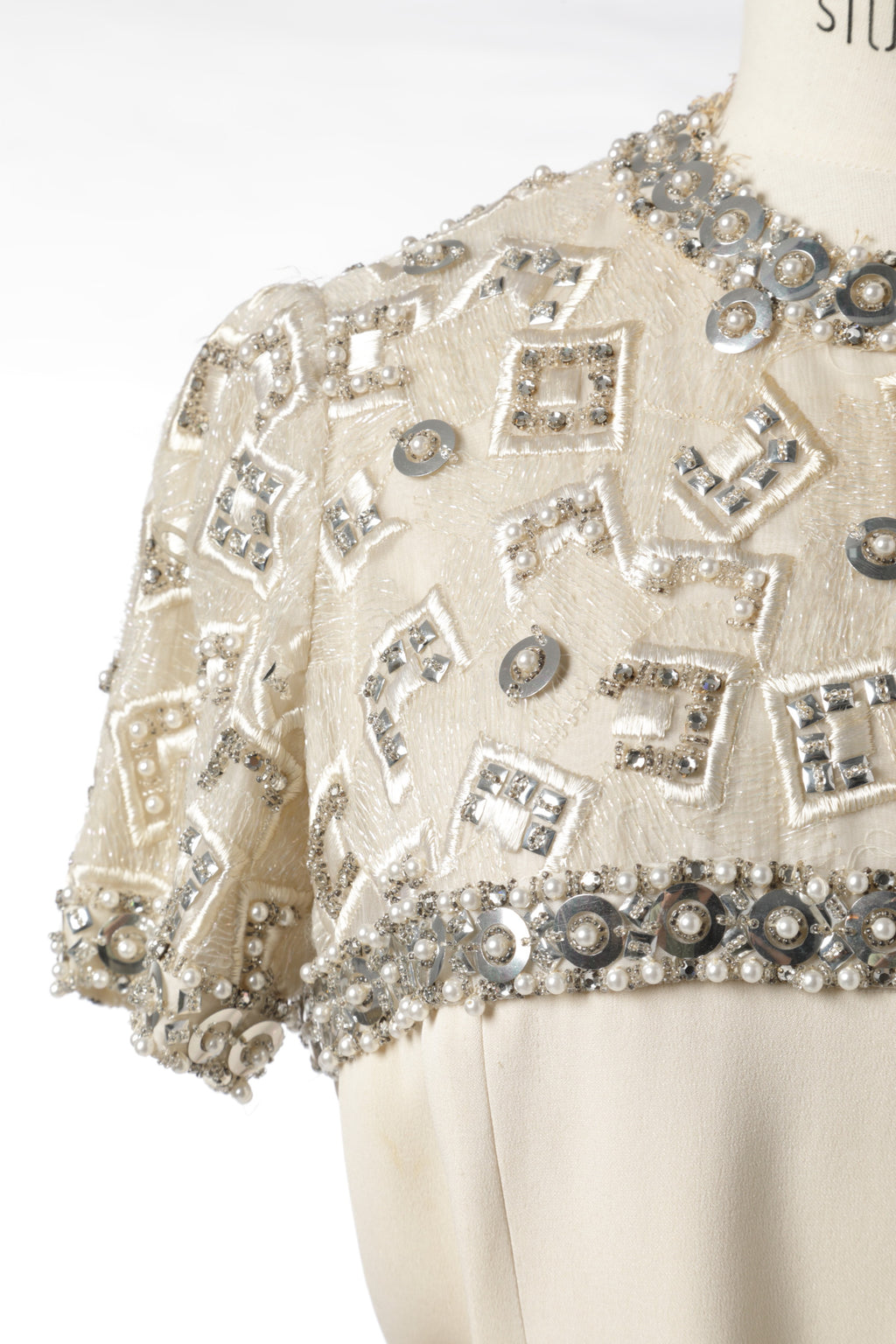 1960s ivory silk sequin embroidered dress