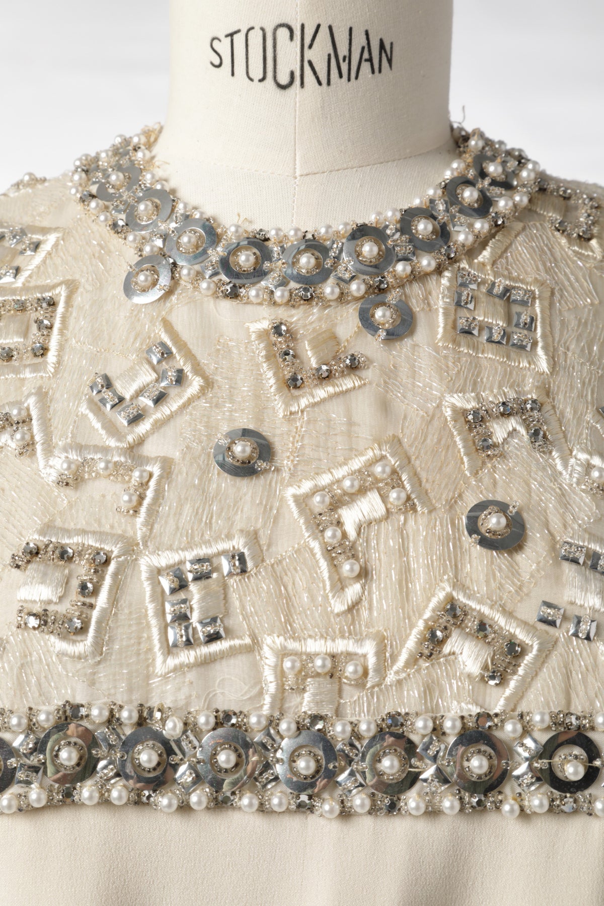 1960s ivory silk sequin embroidered dress