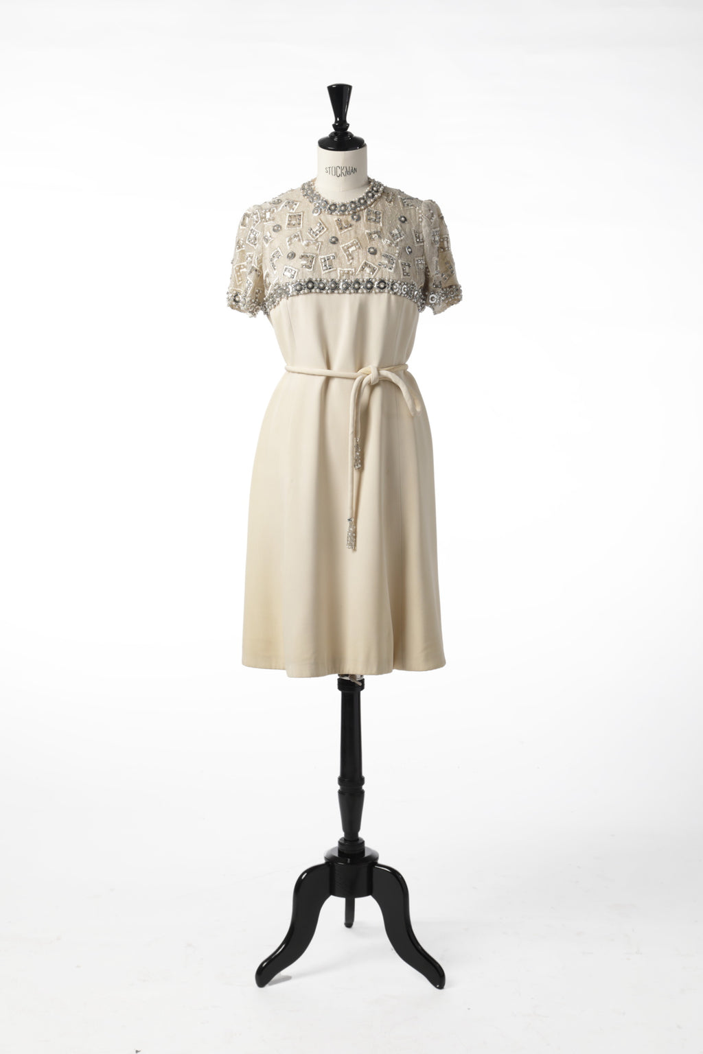 1960s ivory silk sequin embroidered dress