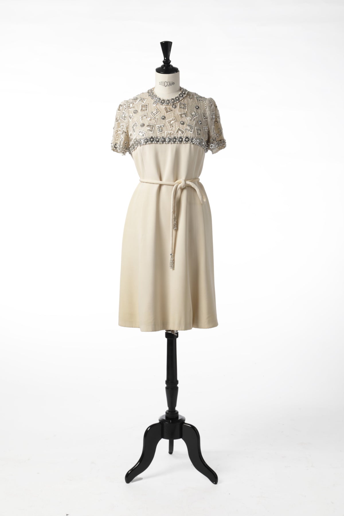 1960s ivory silk sequin embroidered dress
