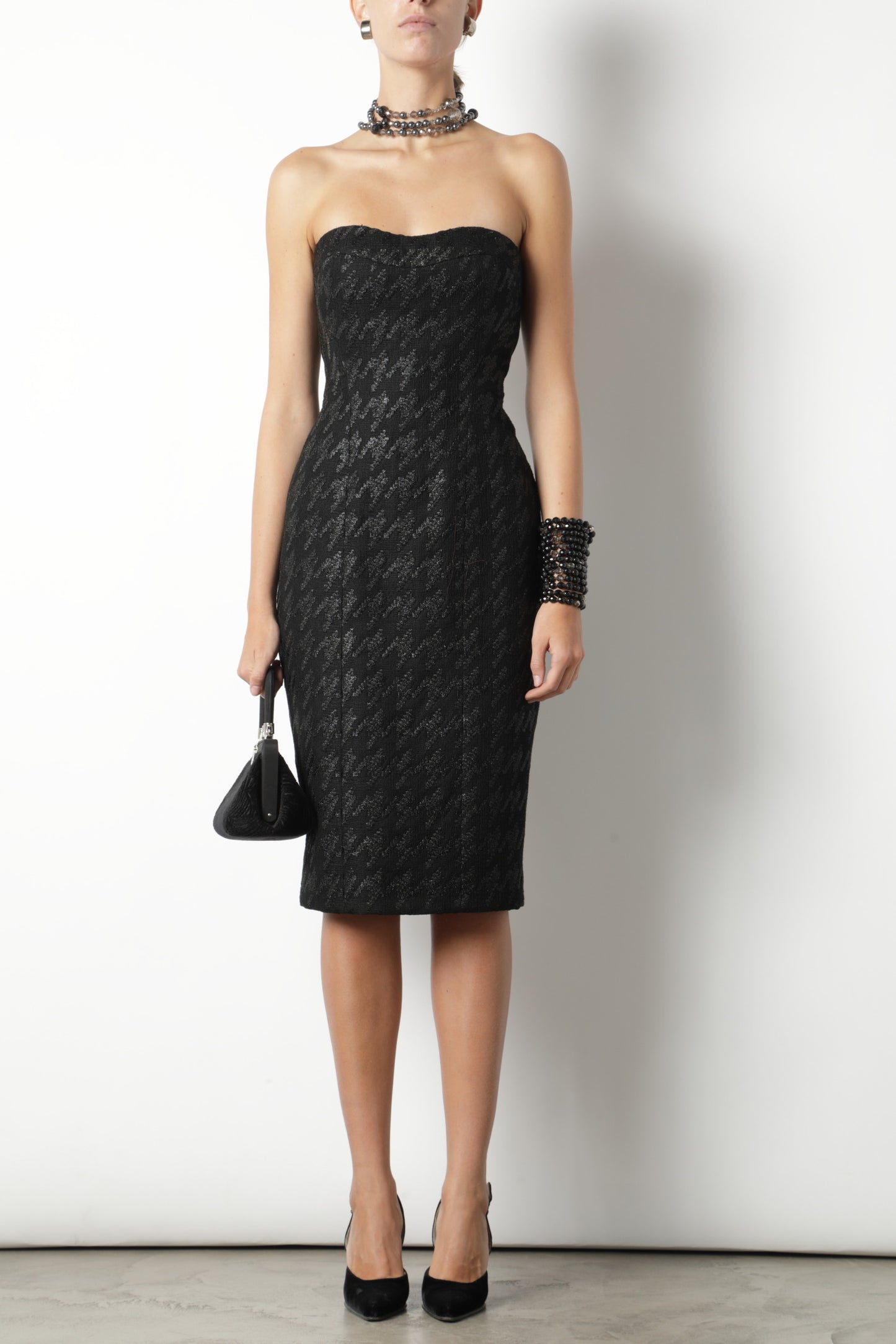 Gucci black houndstooth sheath dress