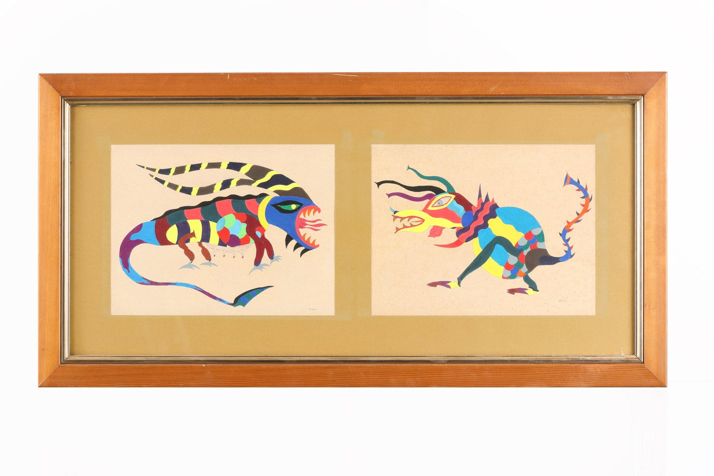 Quadro anni 70 Acquerello su carta fauna astratta