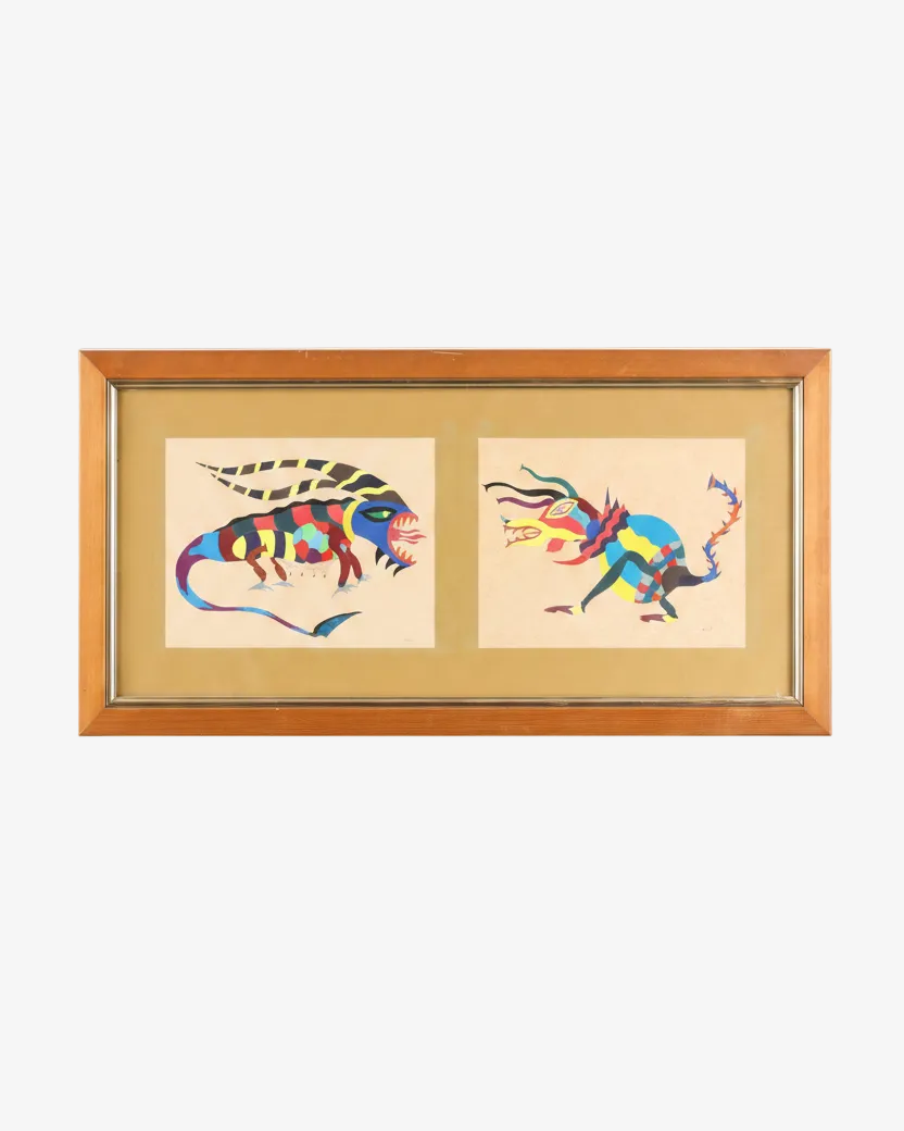 1970s painting Watercolor on paper abstract fauna